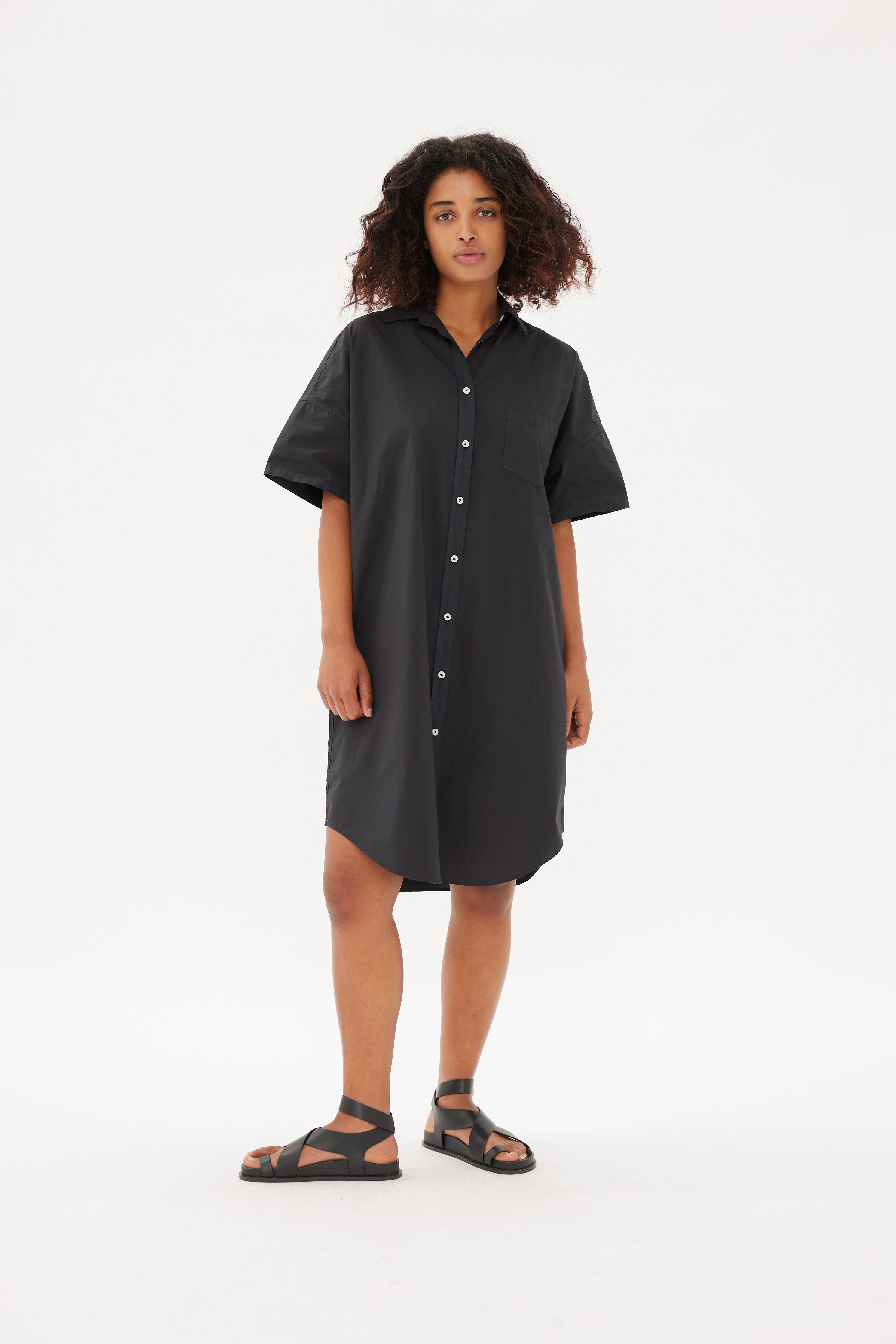 Chiara Short Sleeve Shirt Dress - Black - Dresses