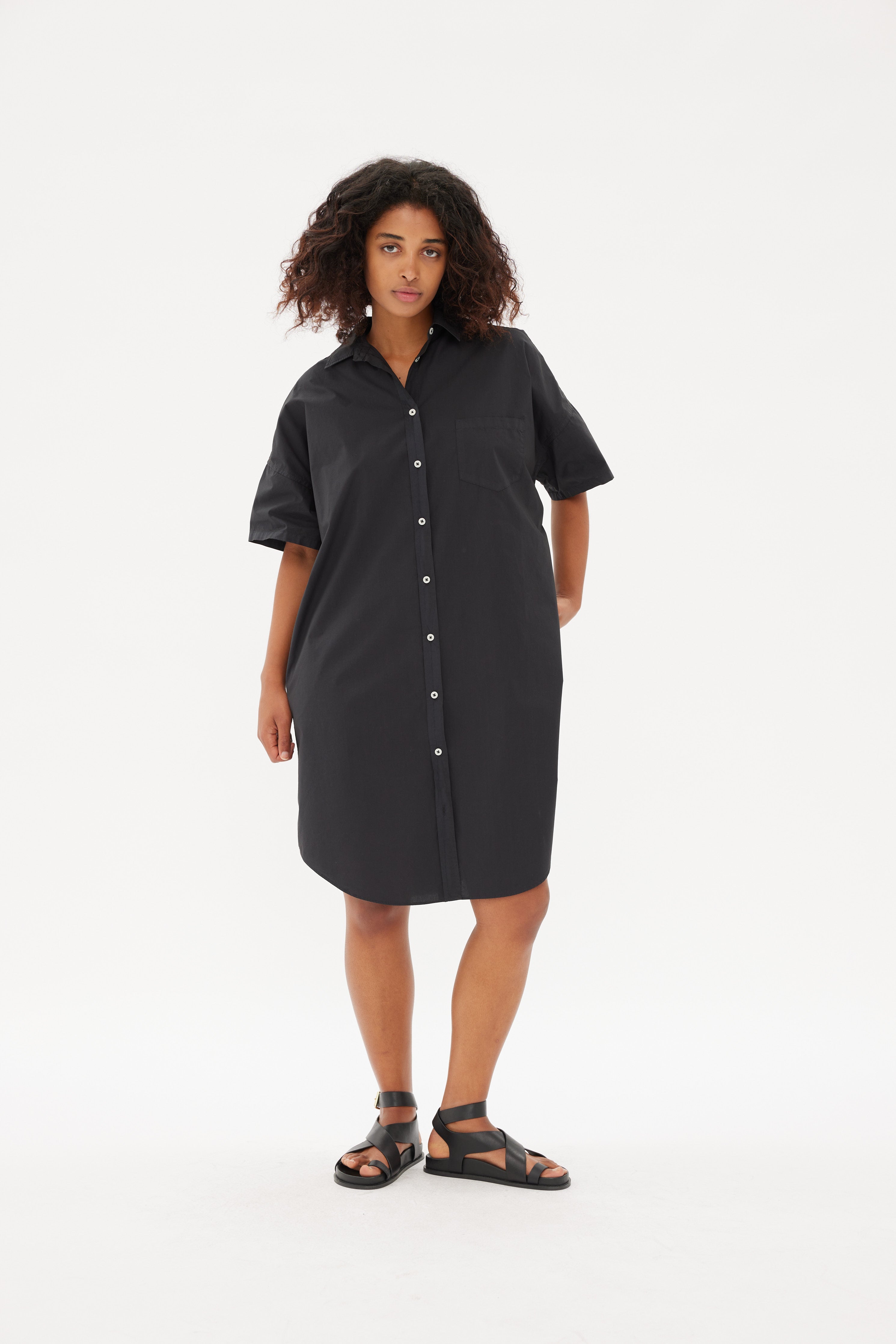 Chiara Short Sleeve Shirt Dress - Black - Dresses