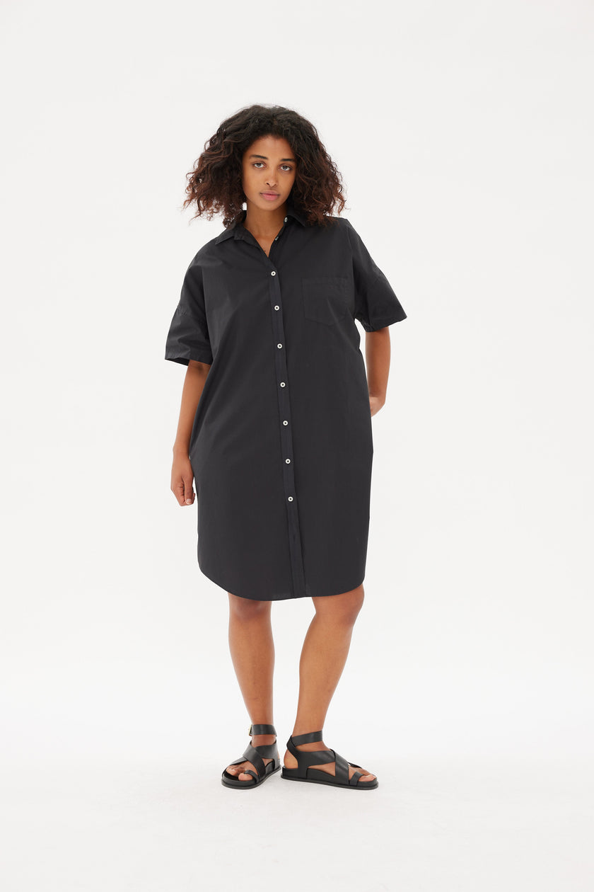 Chiara Short Sleeve Shirt Dress - Black - Dresses