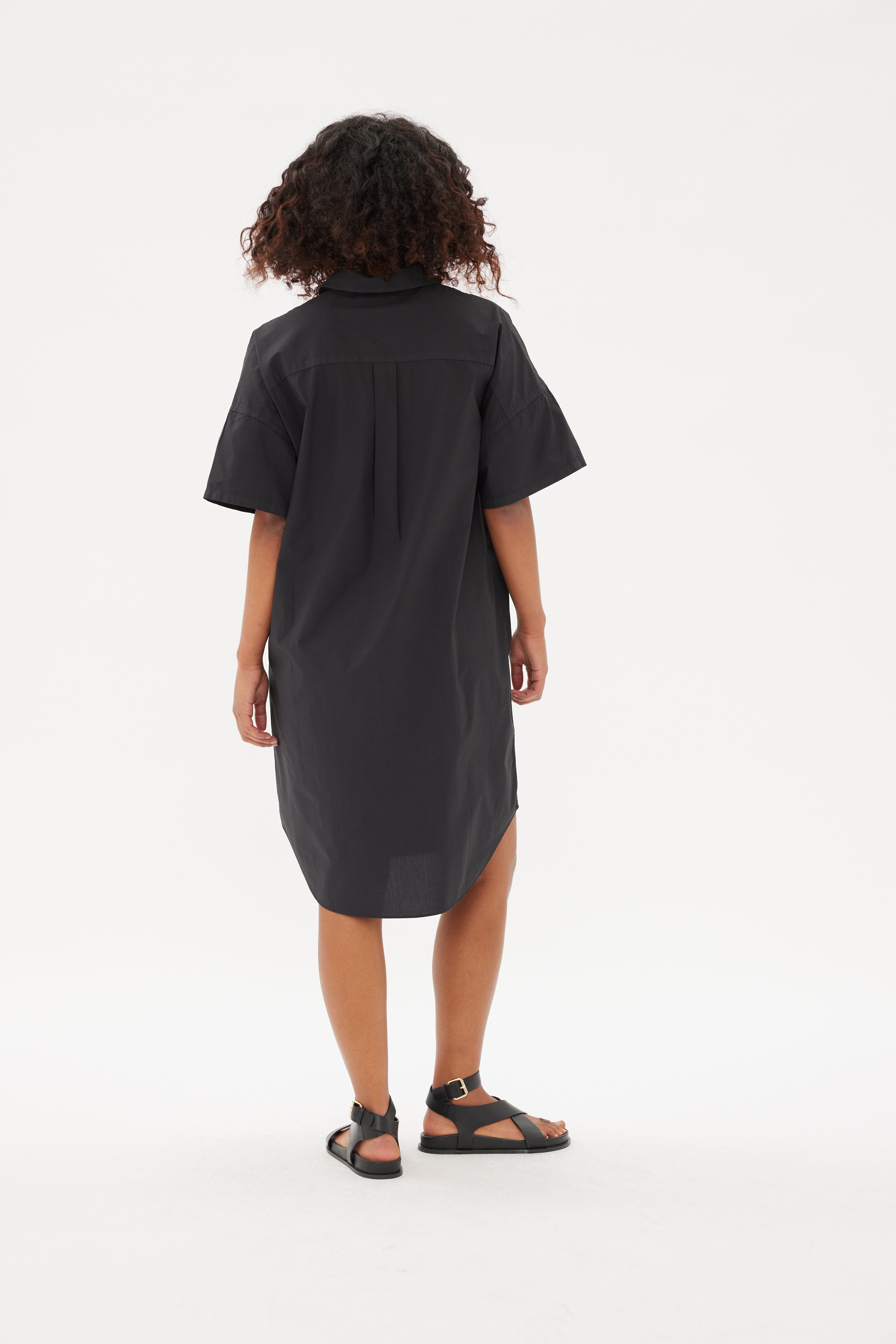 Chiara Short Sleeve Shirt Dress - Black - Dresses