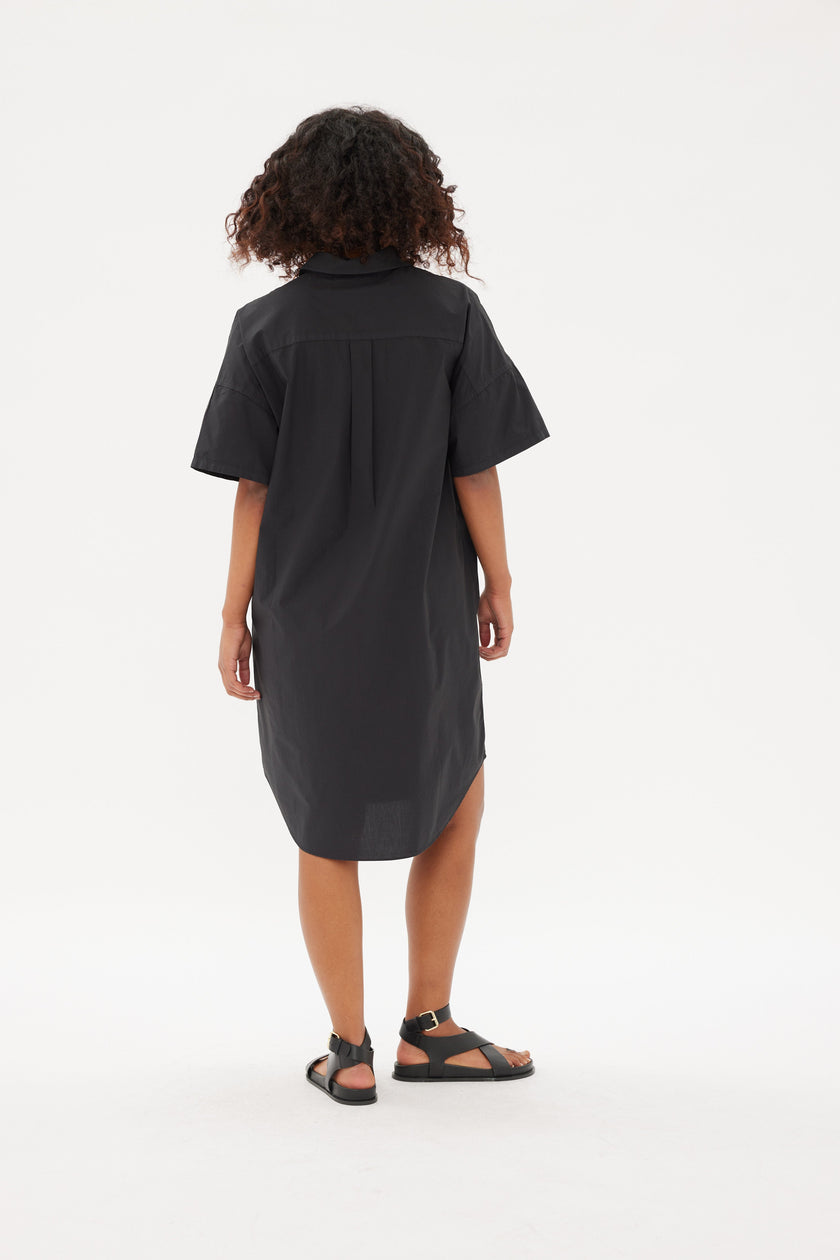 Chiara Short Sleeve Shirt Dress - Black - Dresses