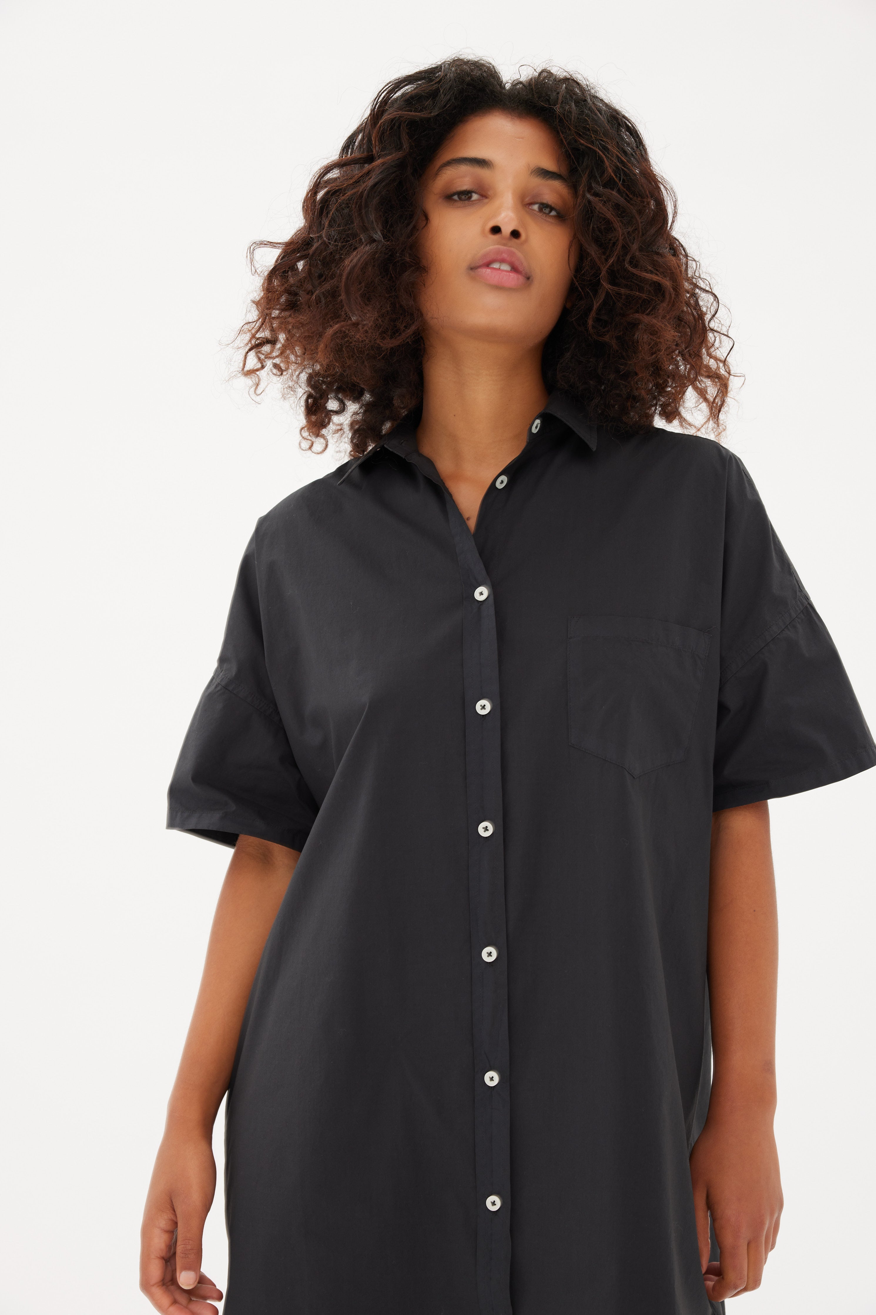 Chiara Short Sleeve Shirt Dress - Black - Dresses