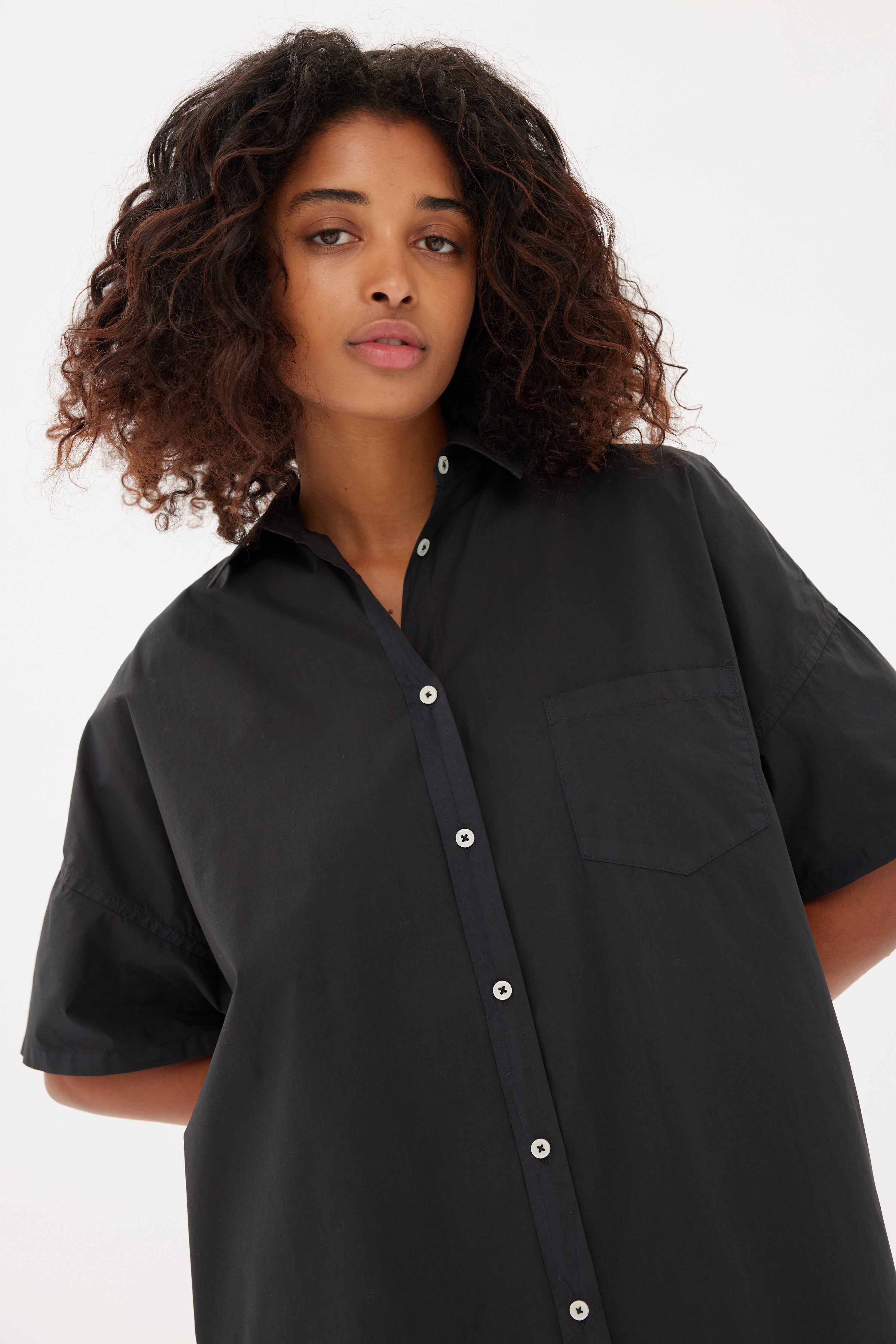 Chiara Short Sleeve Shirt Dress - Black - Dresses