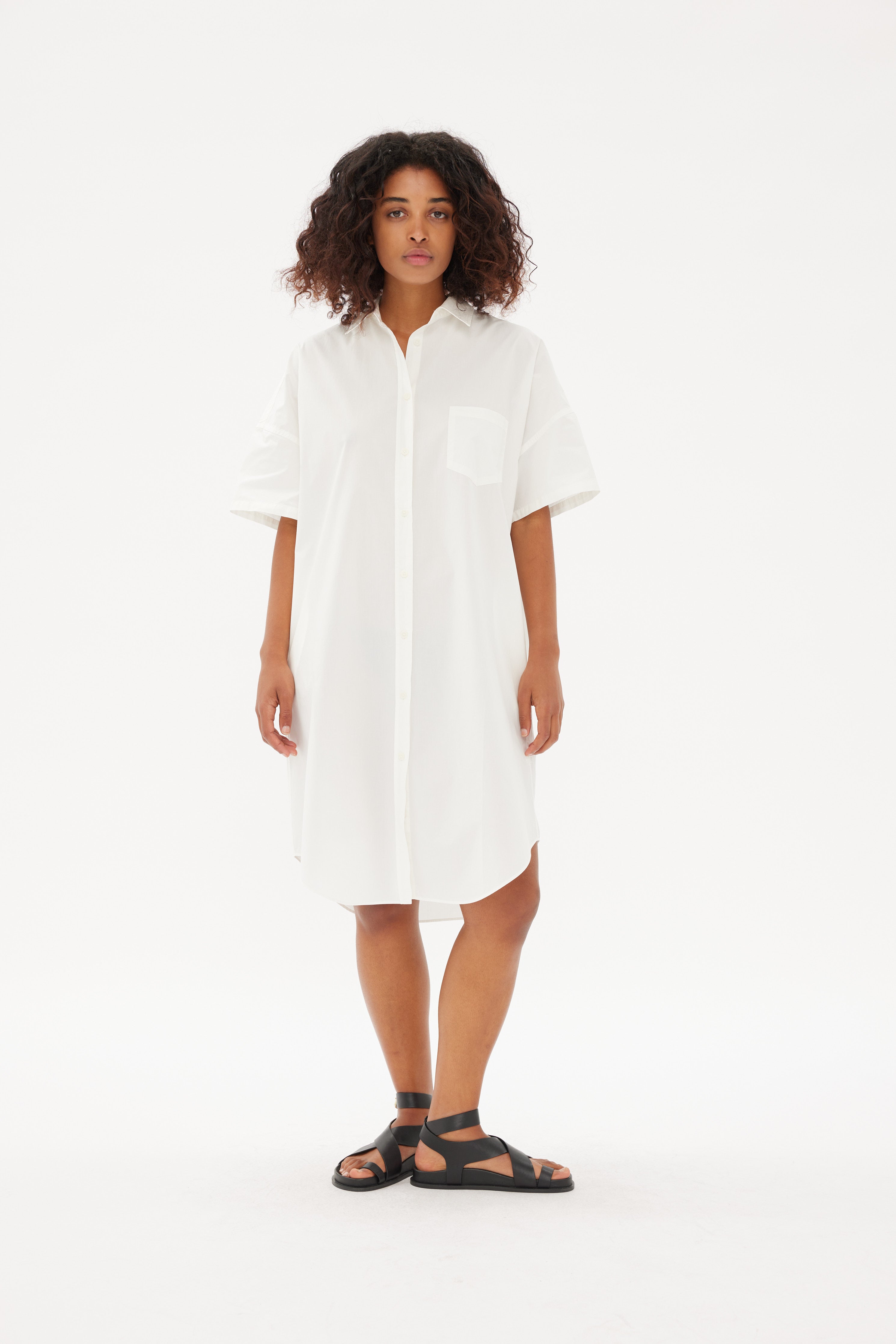 Chiara Short Sleeve Shirt Dress - White - Dresses