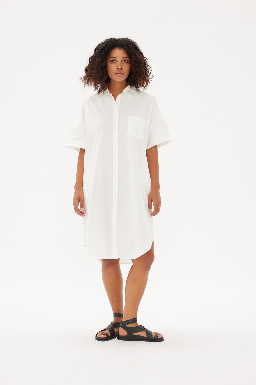 Chiara Short Sleeve Shirt Dress - White - Dresses