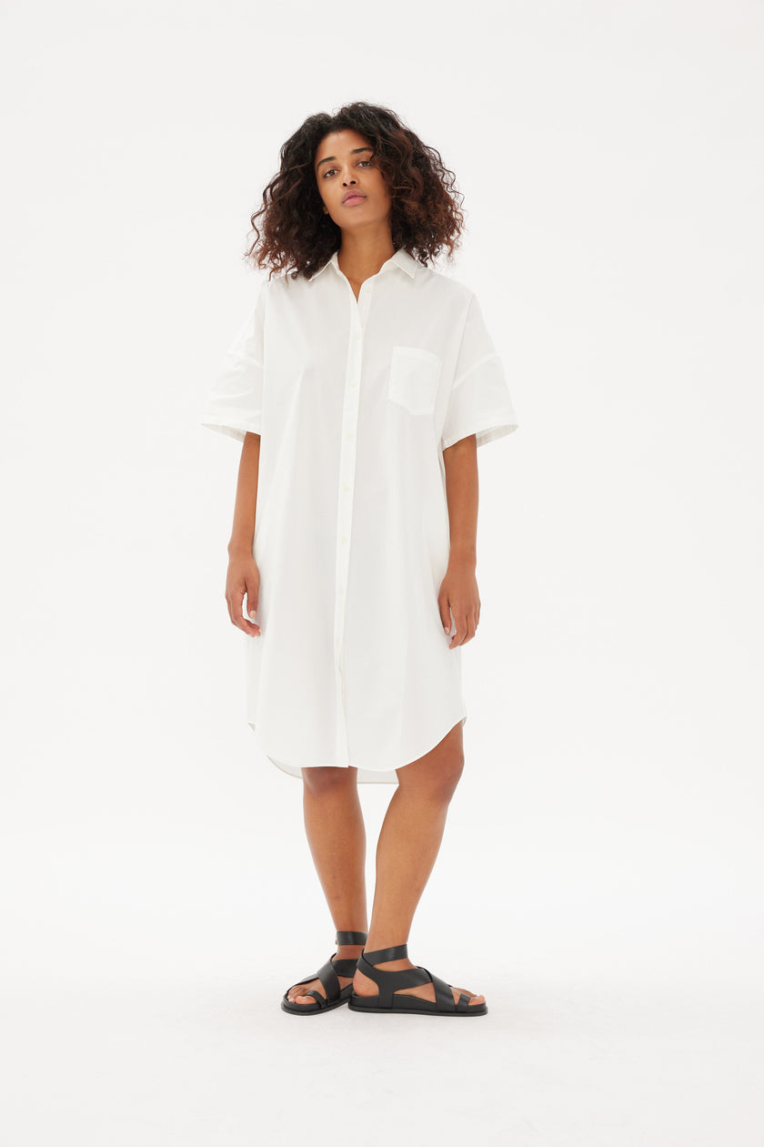 Chiara Short Sleeve Shirt Dress - White - Dresses