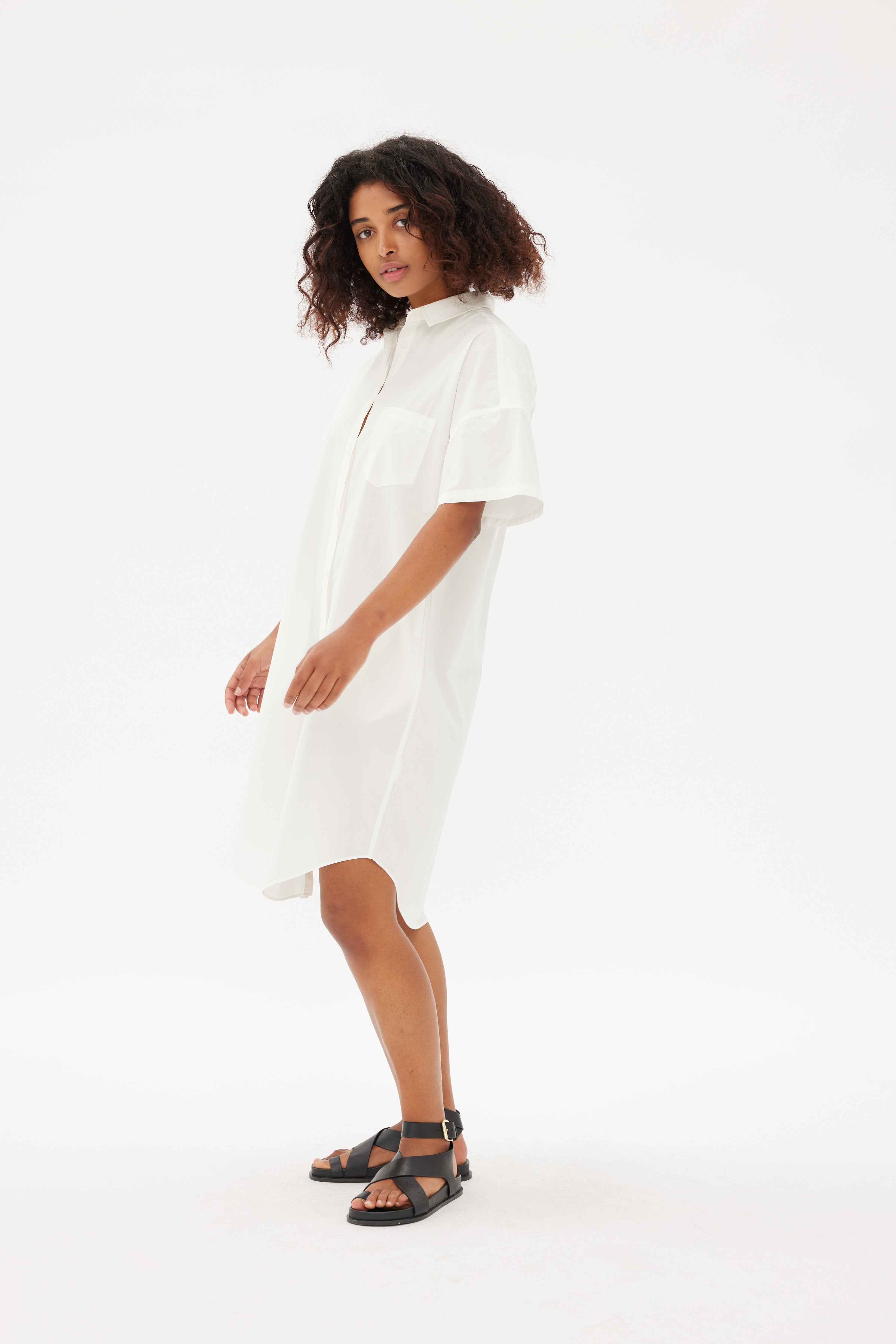 Chiara Short Sleeve Shirt Dress - White - Dresses