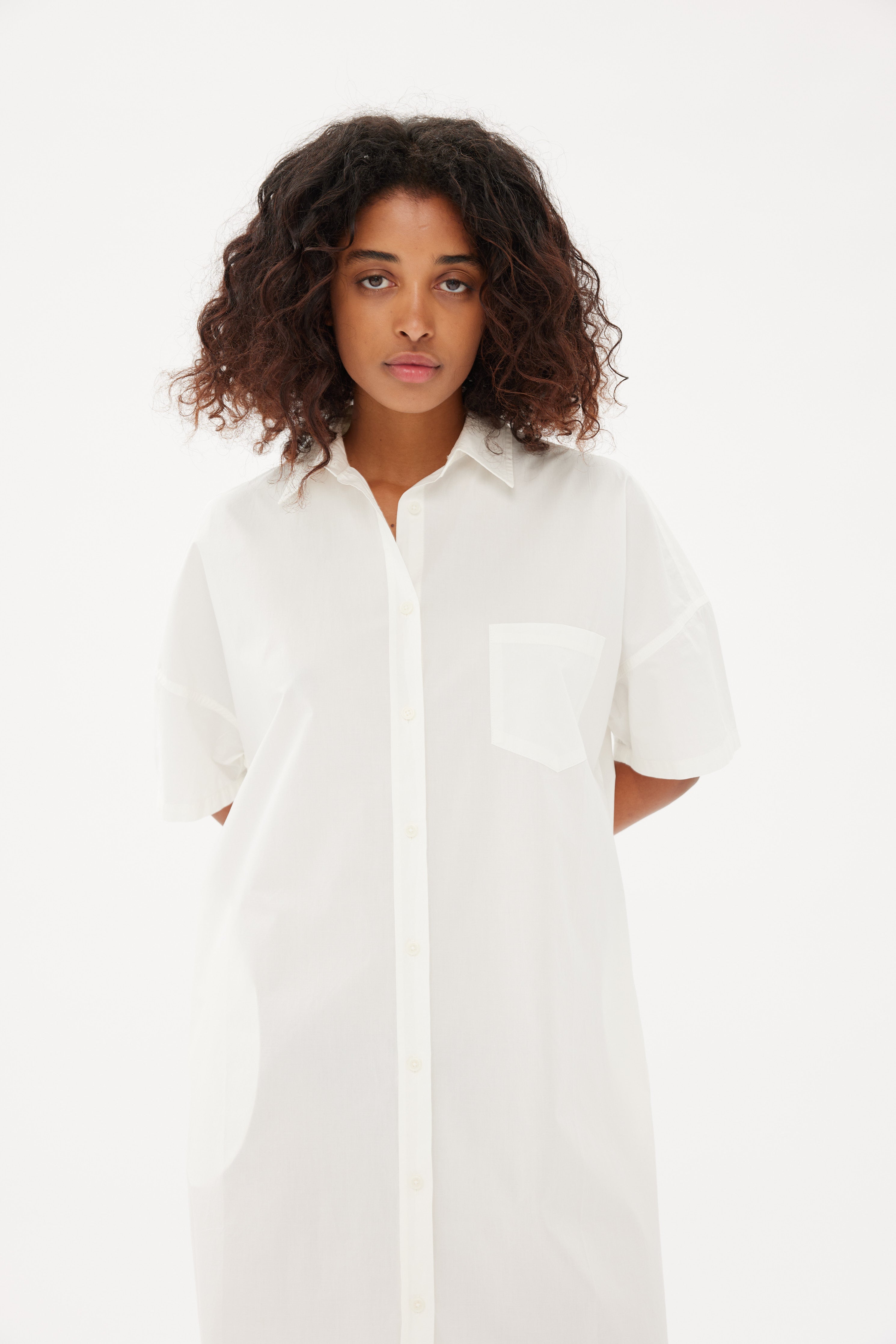 Chiara Short Sleeve Shirt Dress - White - Dresses