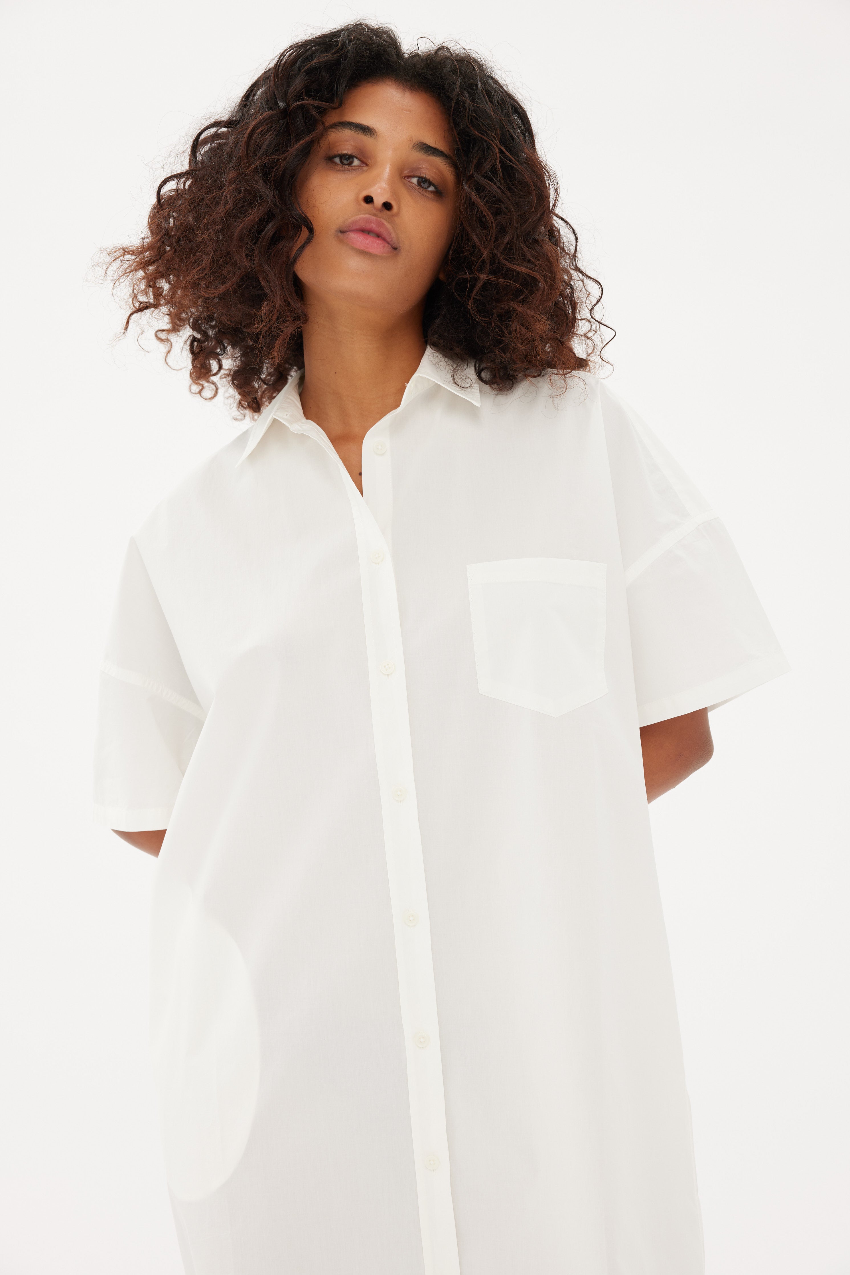 Chiara Short Sleeve Shirt Dress - White - Dresses