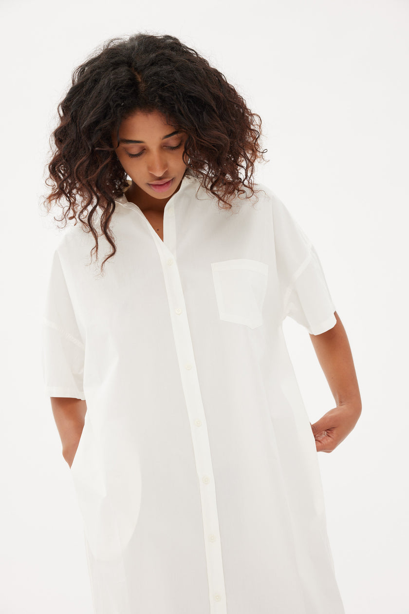 Chiara Short Sleeve Shirt Dress - White - Dresses