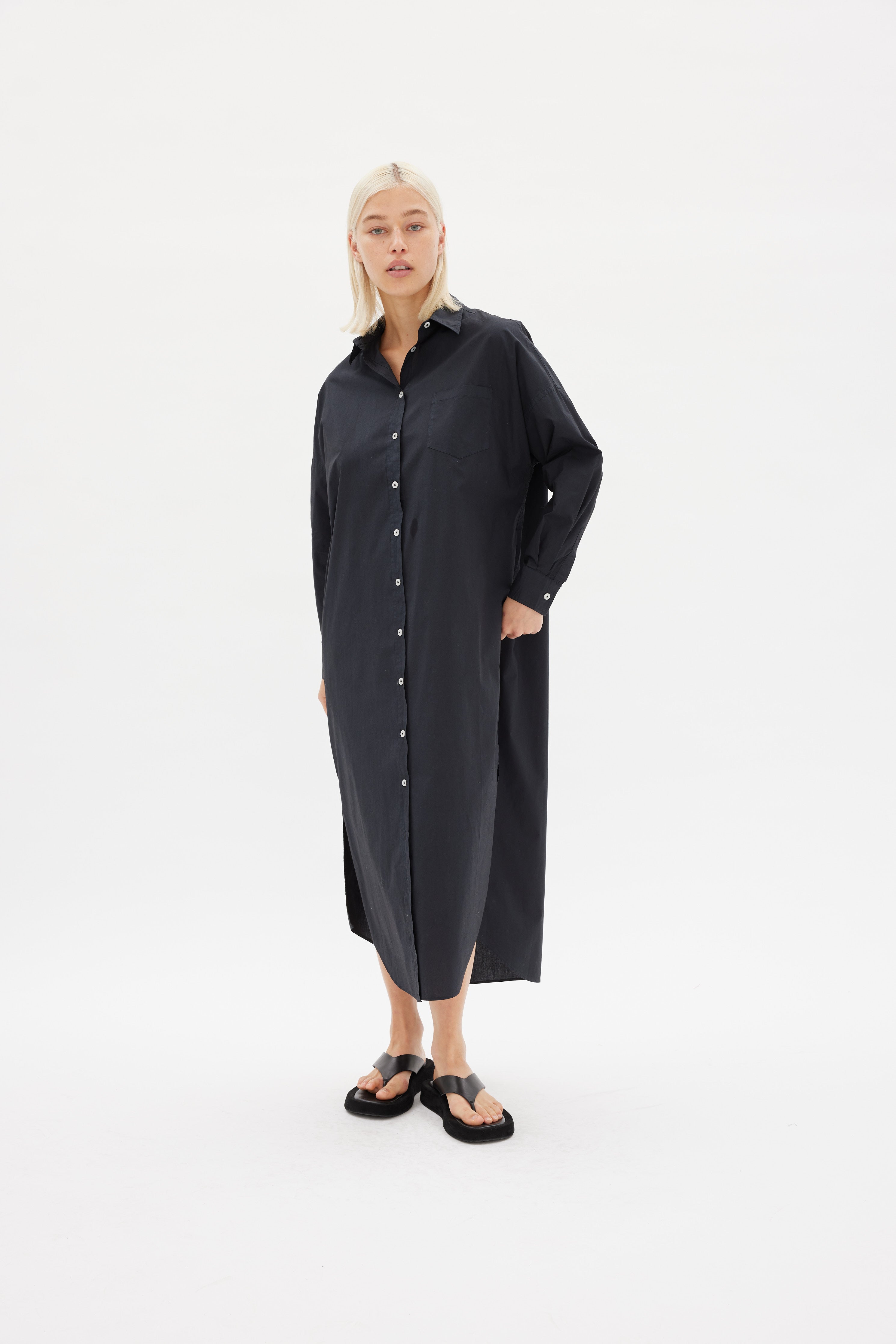 Chiara Shirt Dress Maxi - Black - Apparel