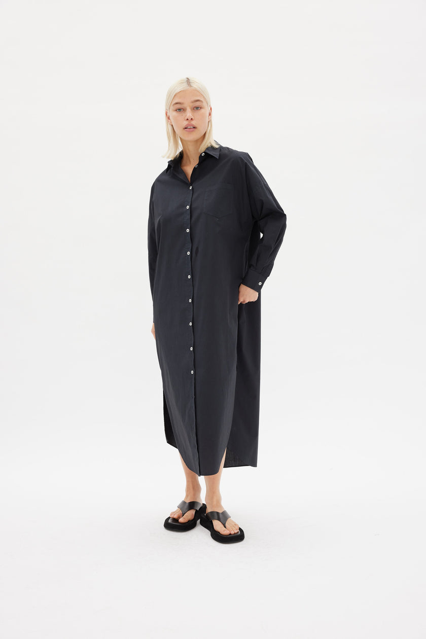 Chiara Shirt Dress Maxi - Black - Apparel