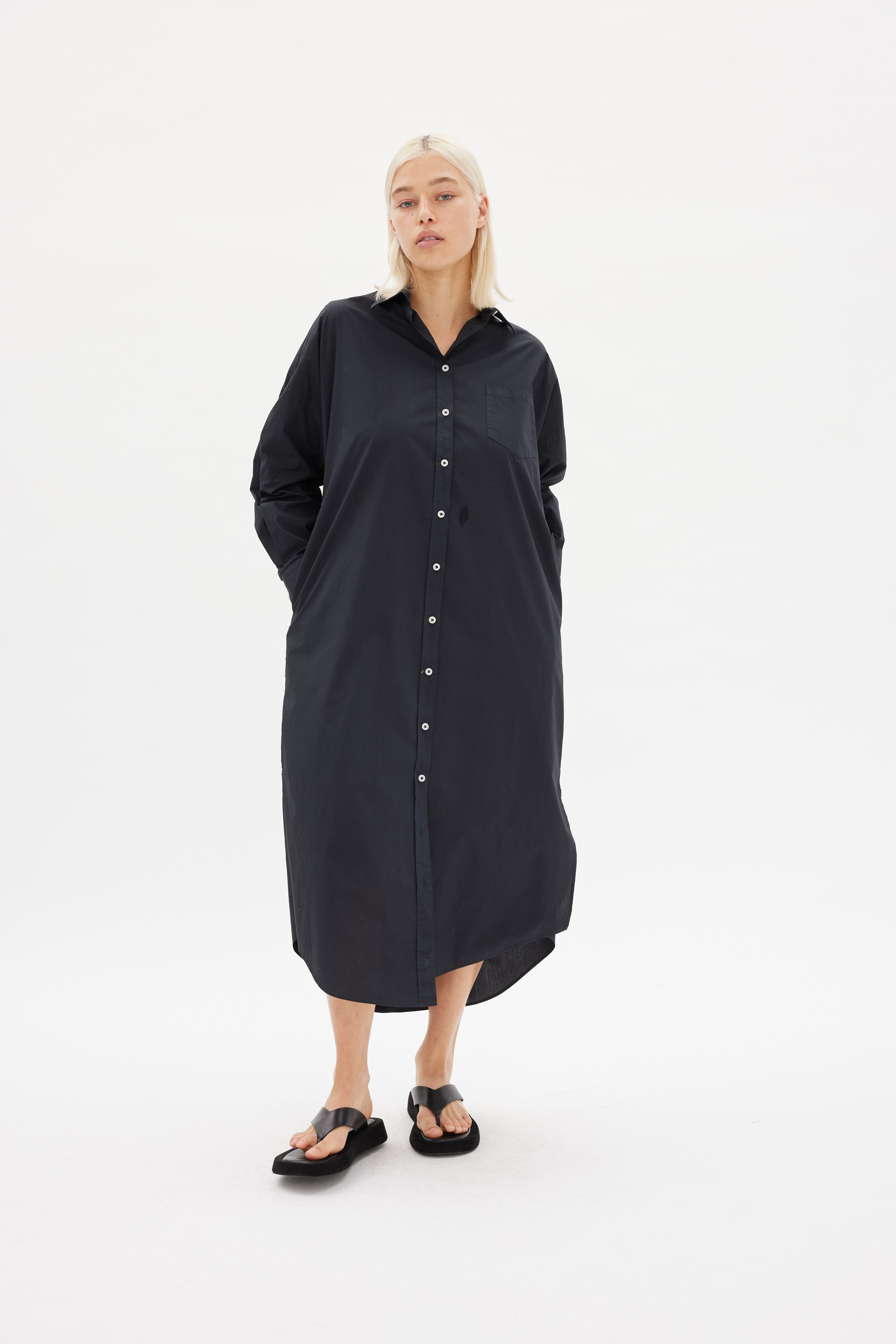 Chiara Shirt Dress Maxi - Black - Apparel