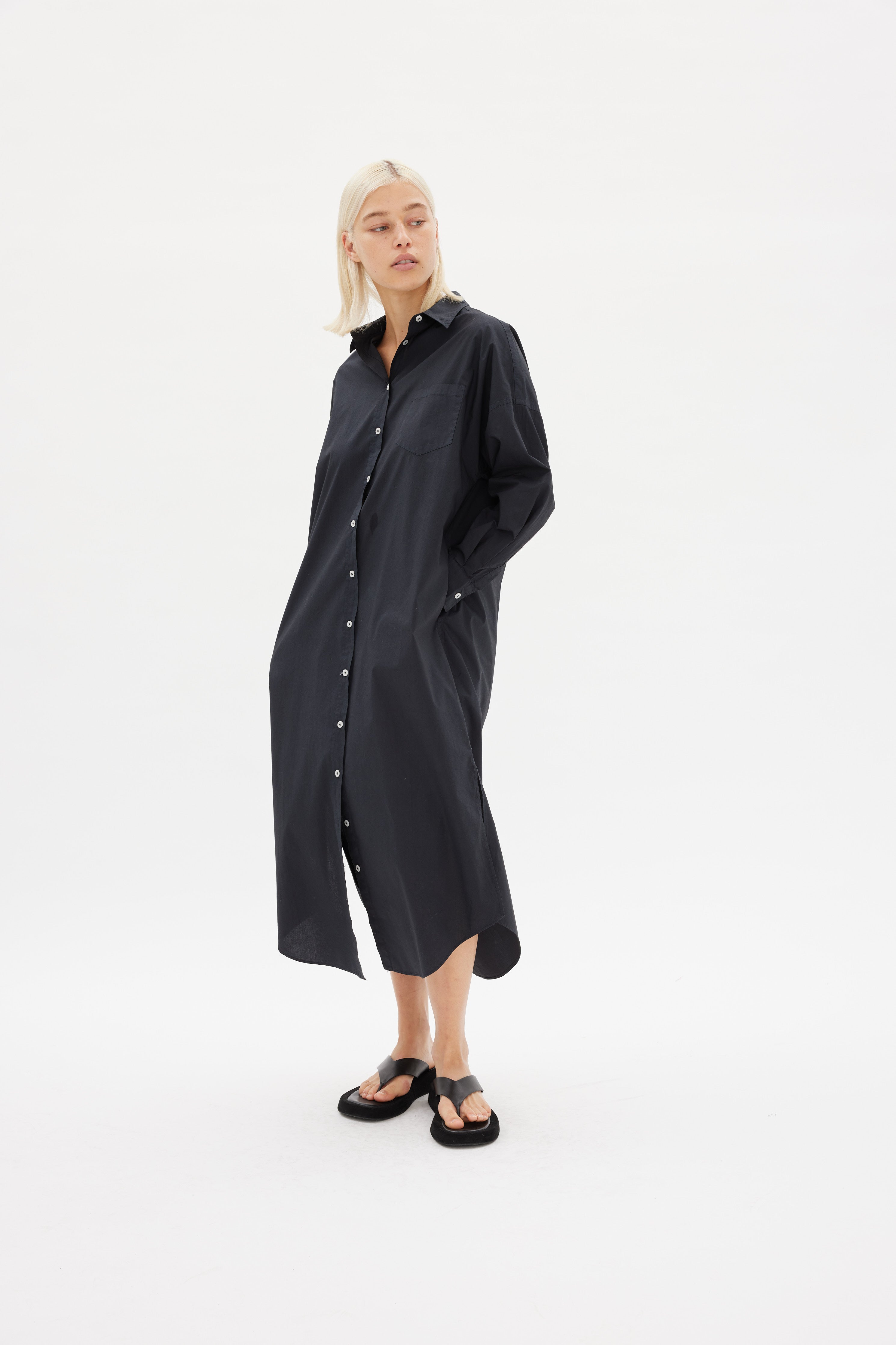 Chiara Shirt Dress Maxi - Black - Apparel