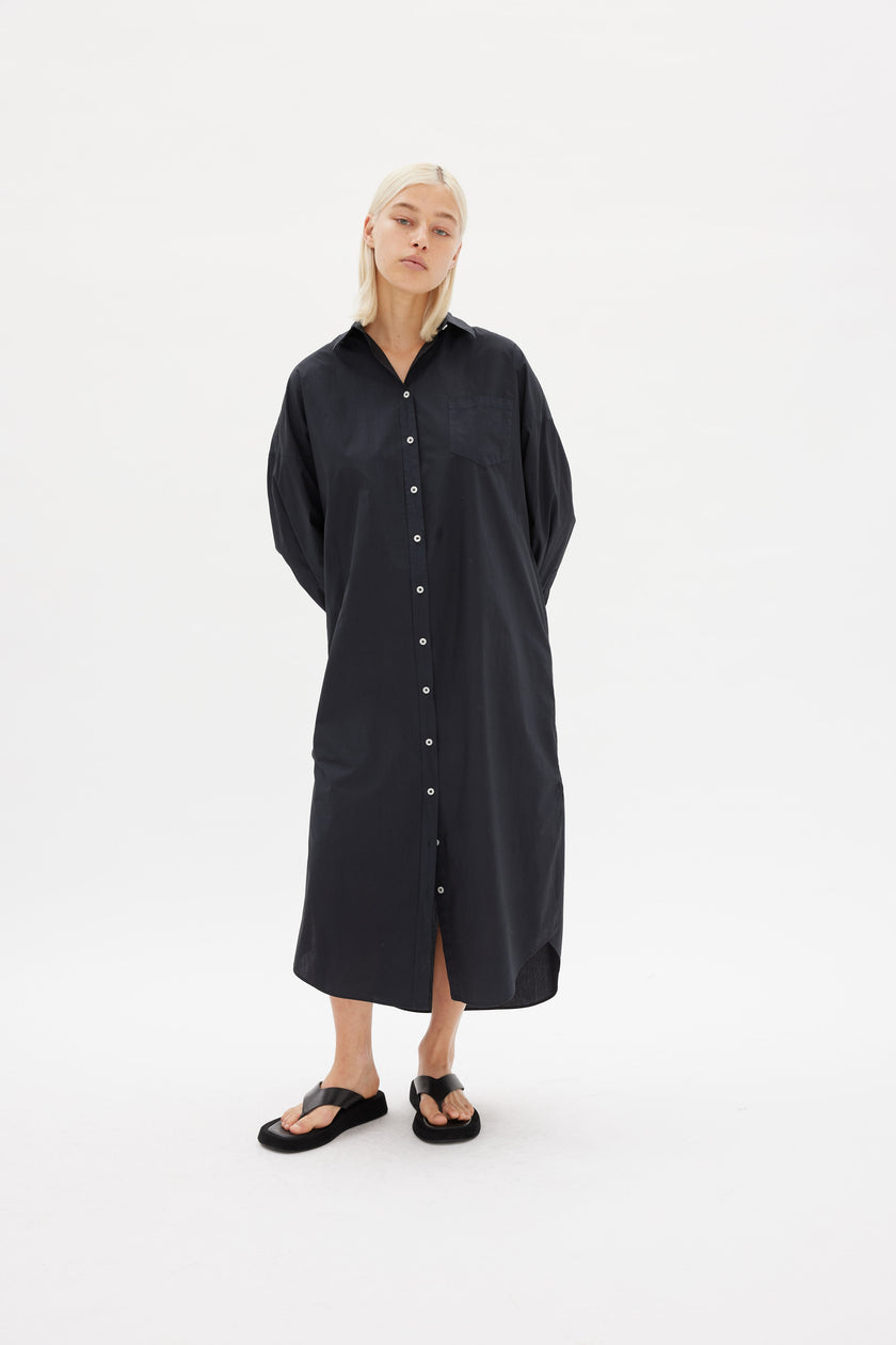 Chiara Shirt Dress Maxi - Black - Apparel