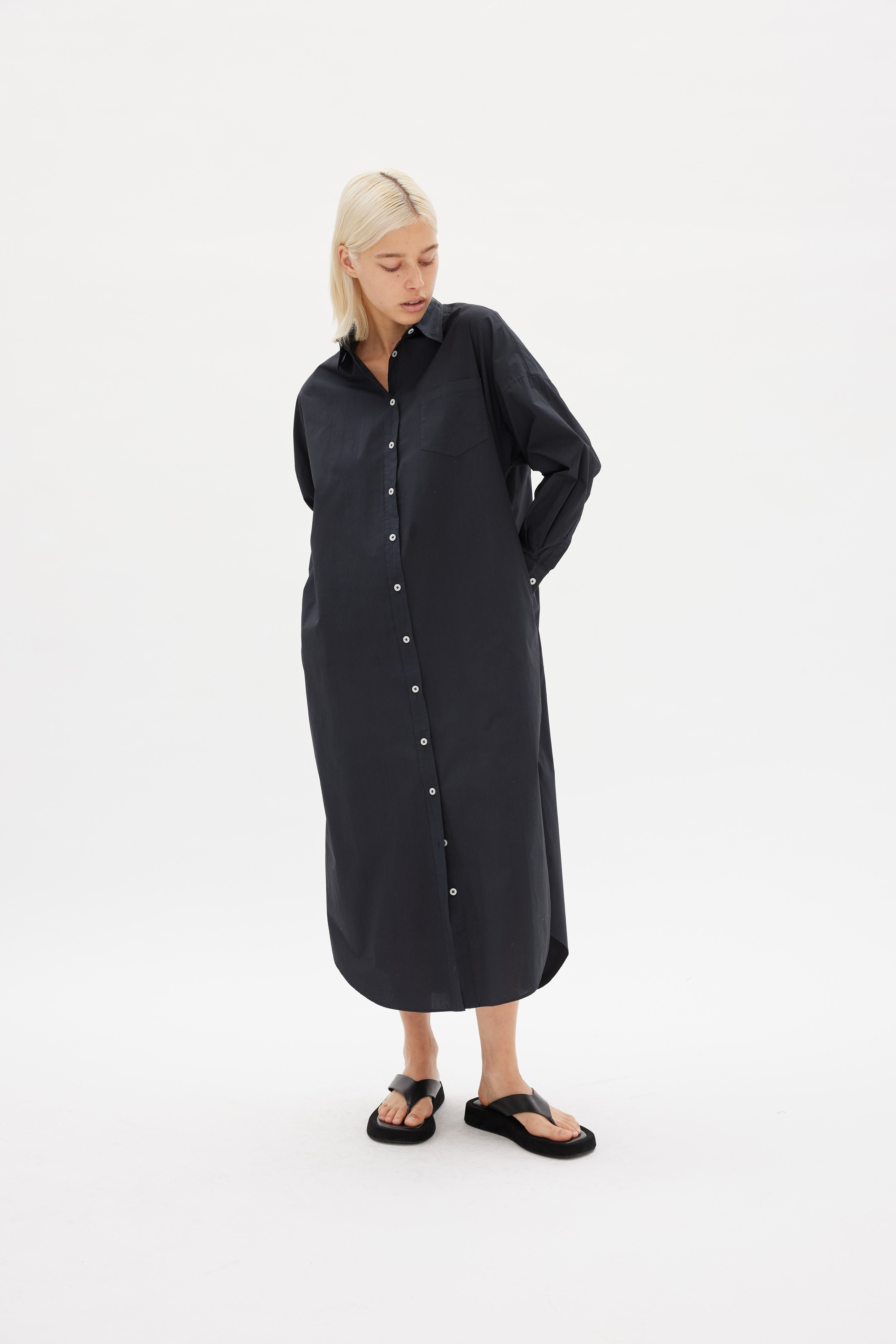 Chiara Shirt Dress Maxi - Black - Apparel