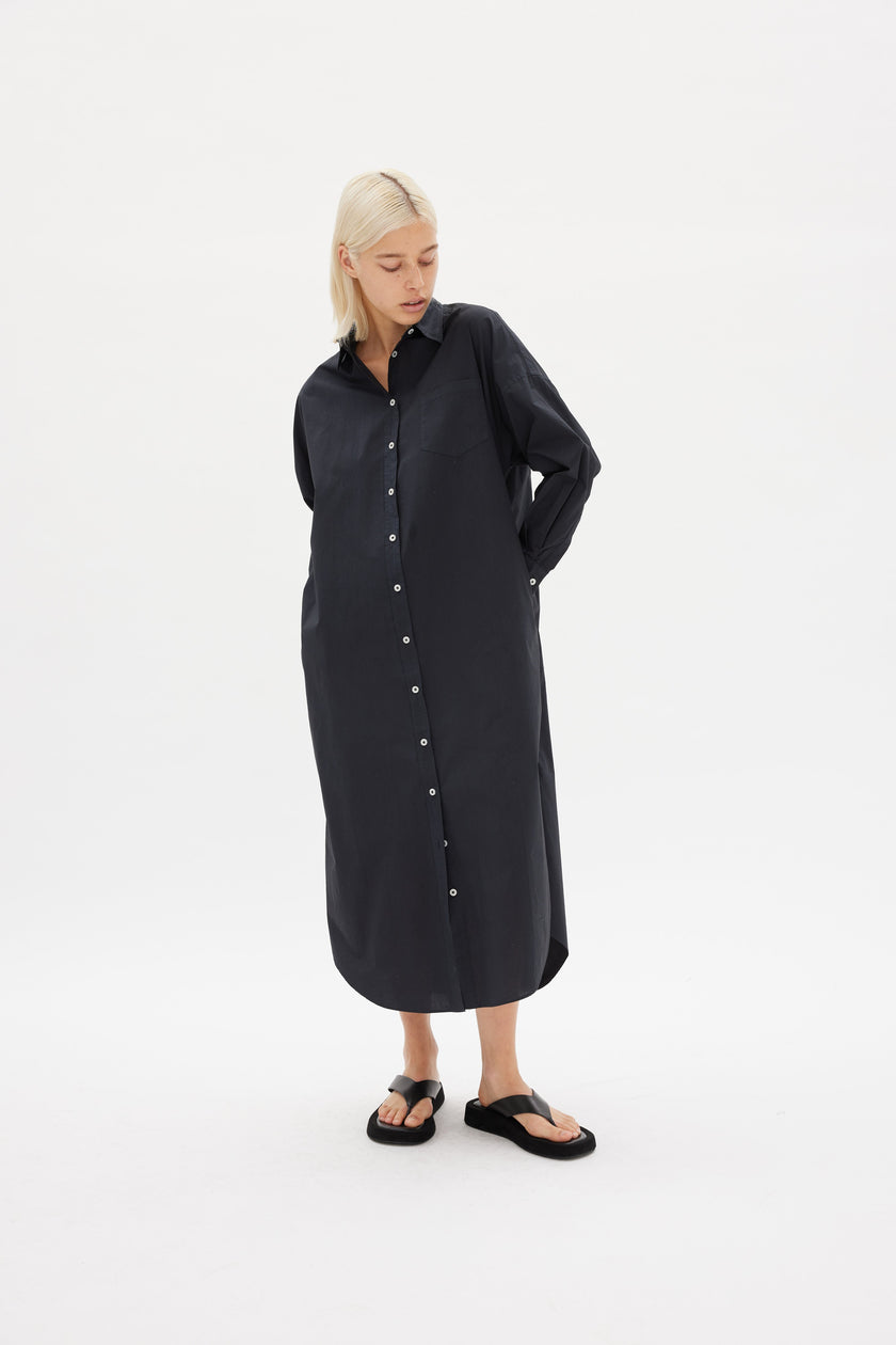 Chiara Shirt Dress Maxi - Black - Apparel