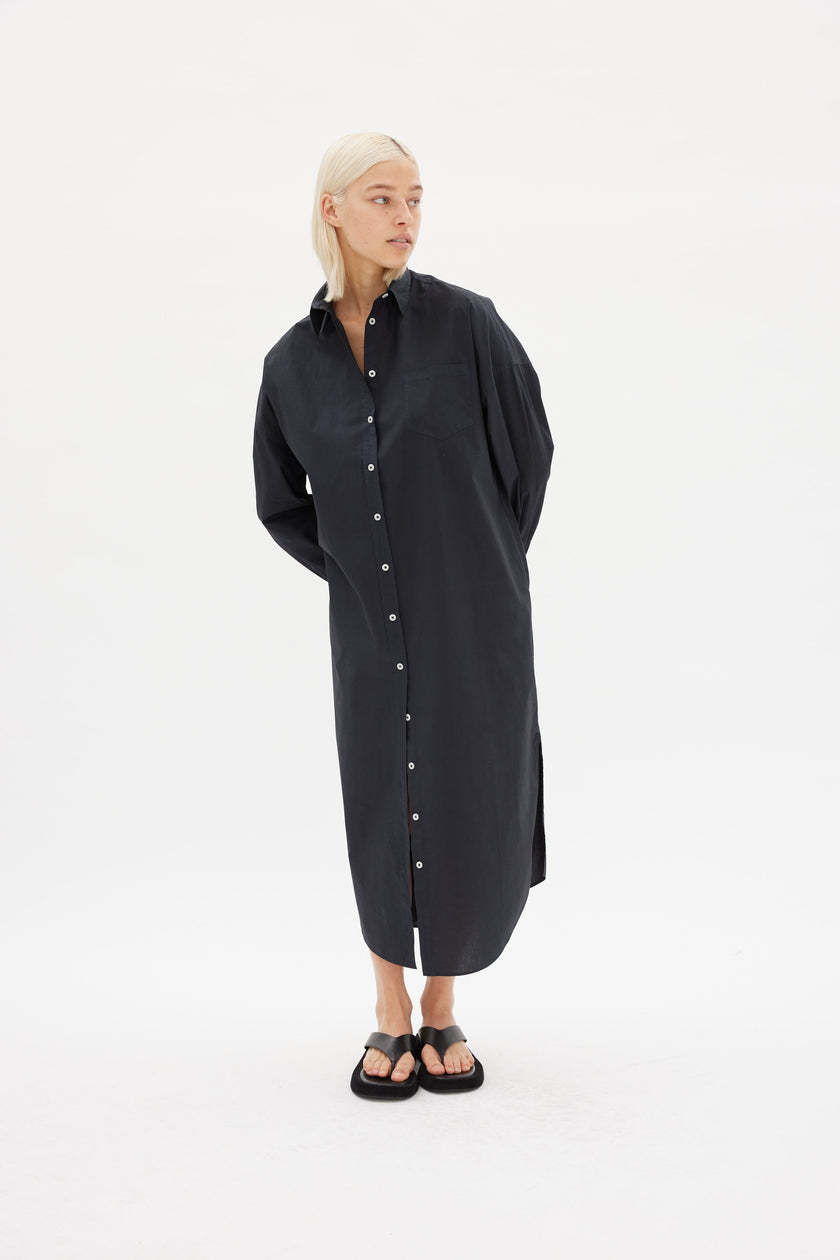 Chiara Shirt Dress Maxi - Black - Apparel
