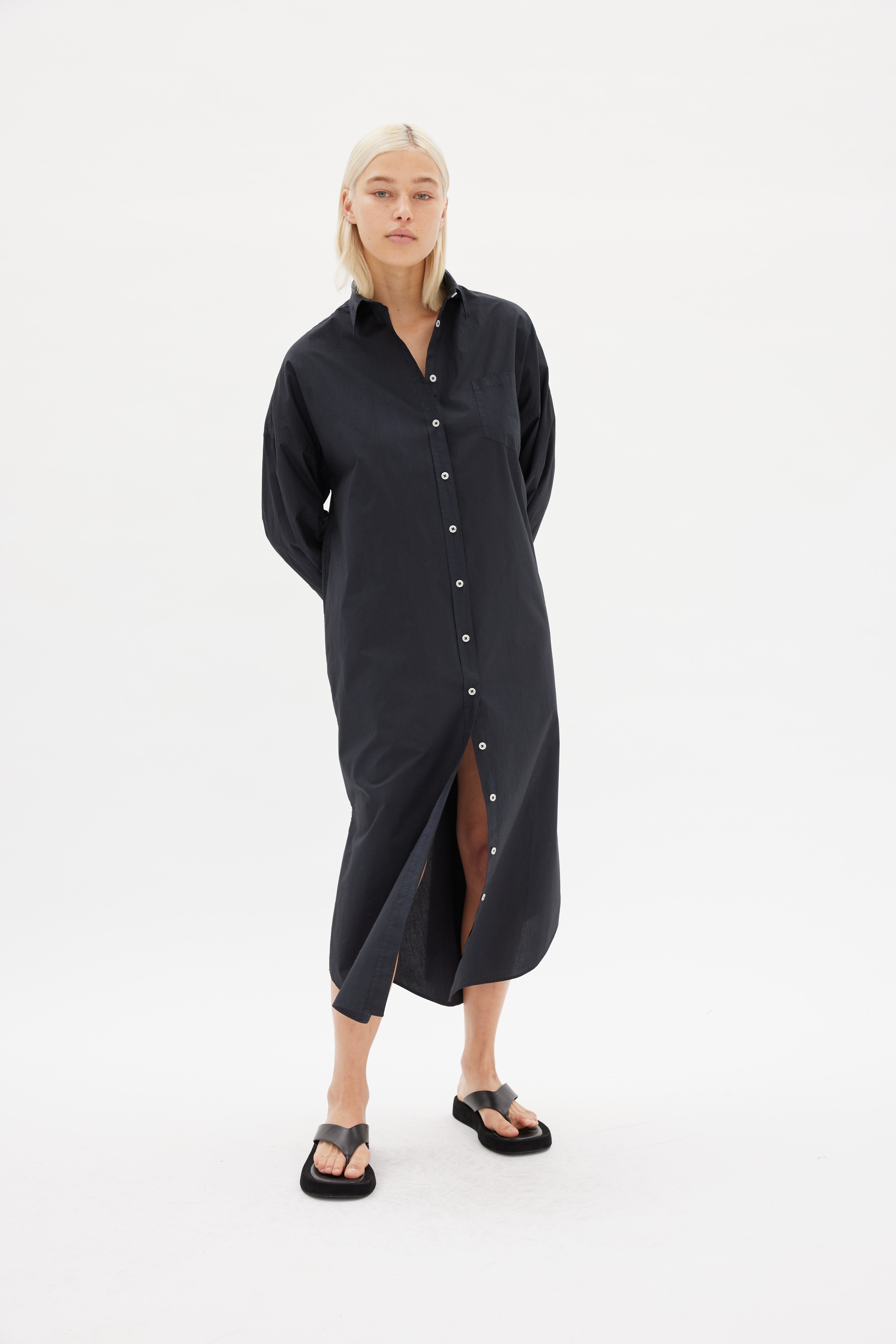 Chiara Shirt Dress Maxi - Black - Apparel