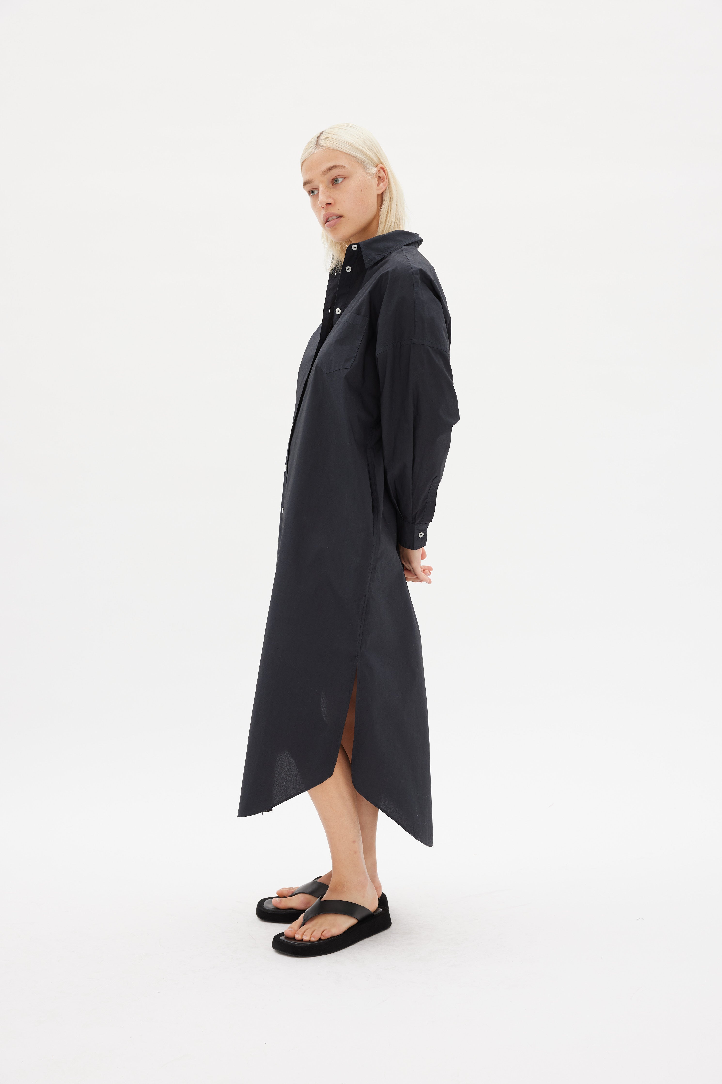 Chiara Shirt Dress Maxi - Black - Apparel