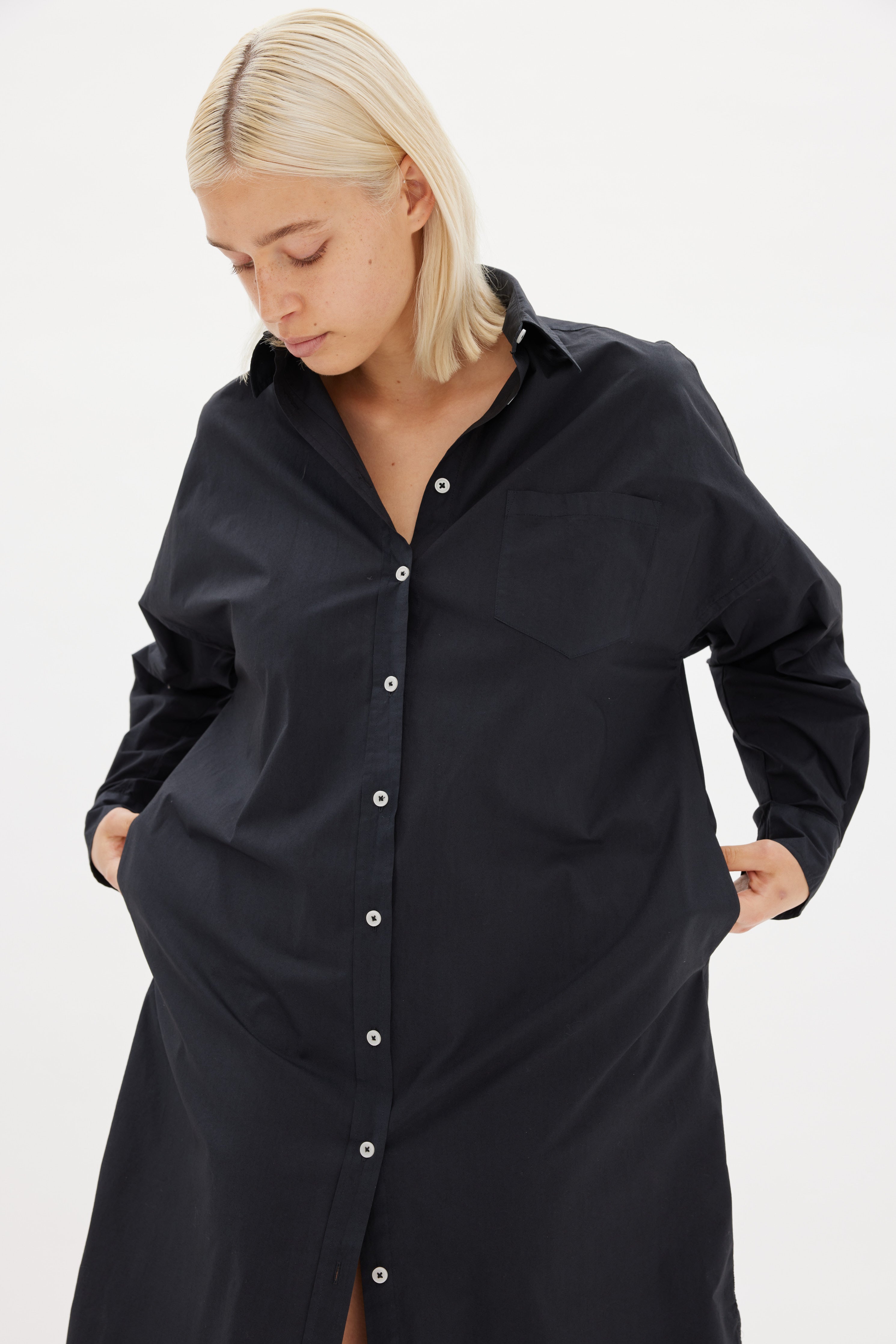 Chiara Shirt Dress Maxi - Black - Apparel