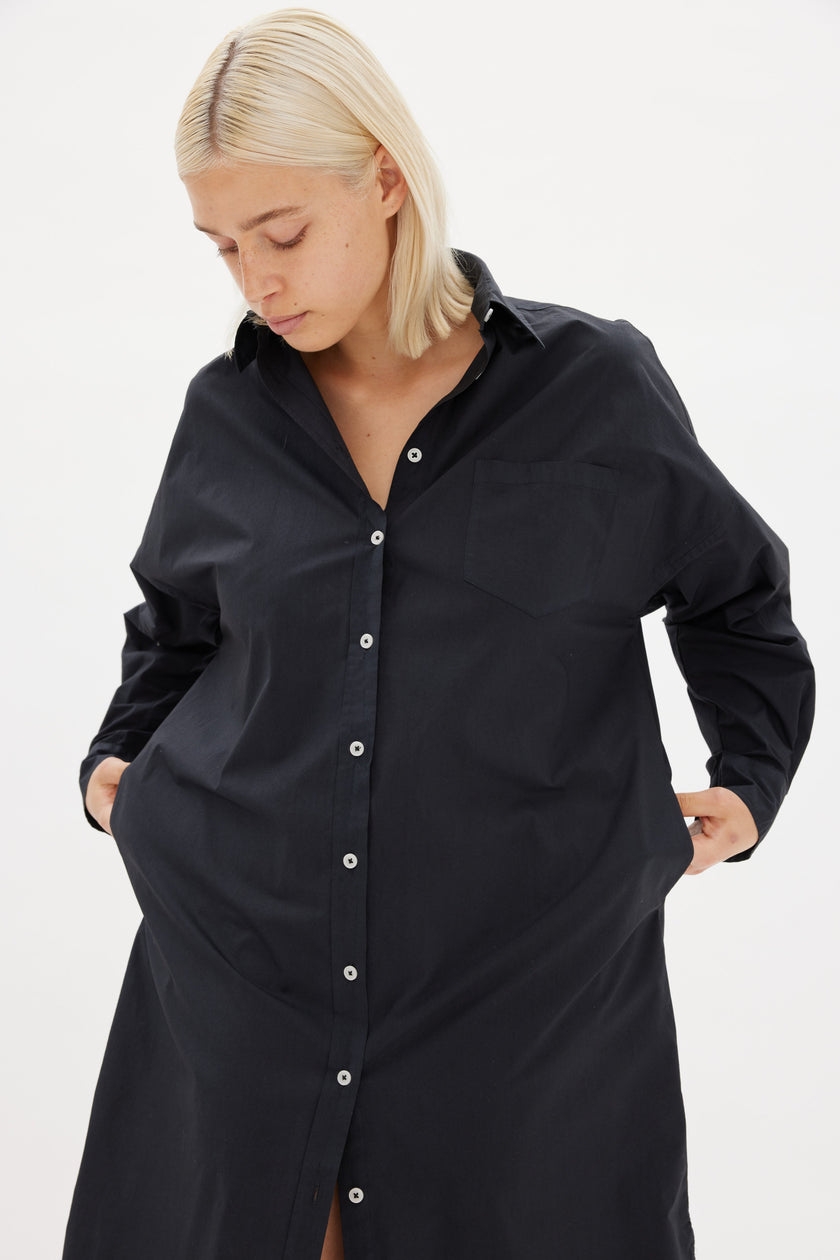 Chiara Shirt Dress Maxi - Black - Apparel