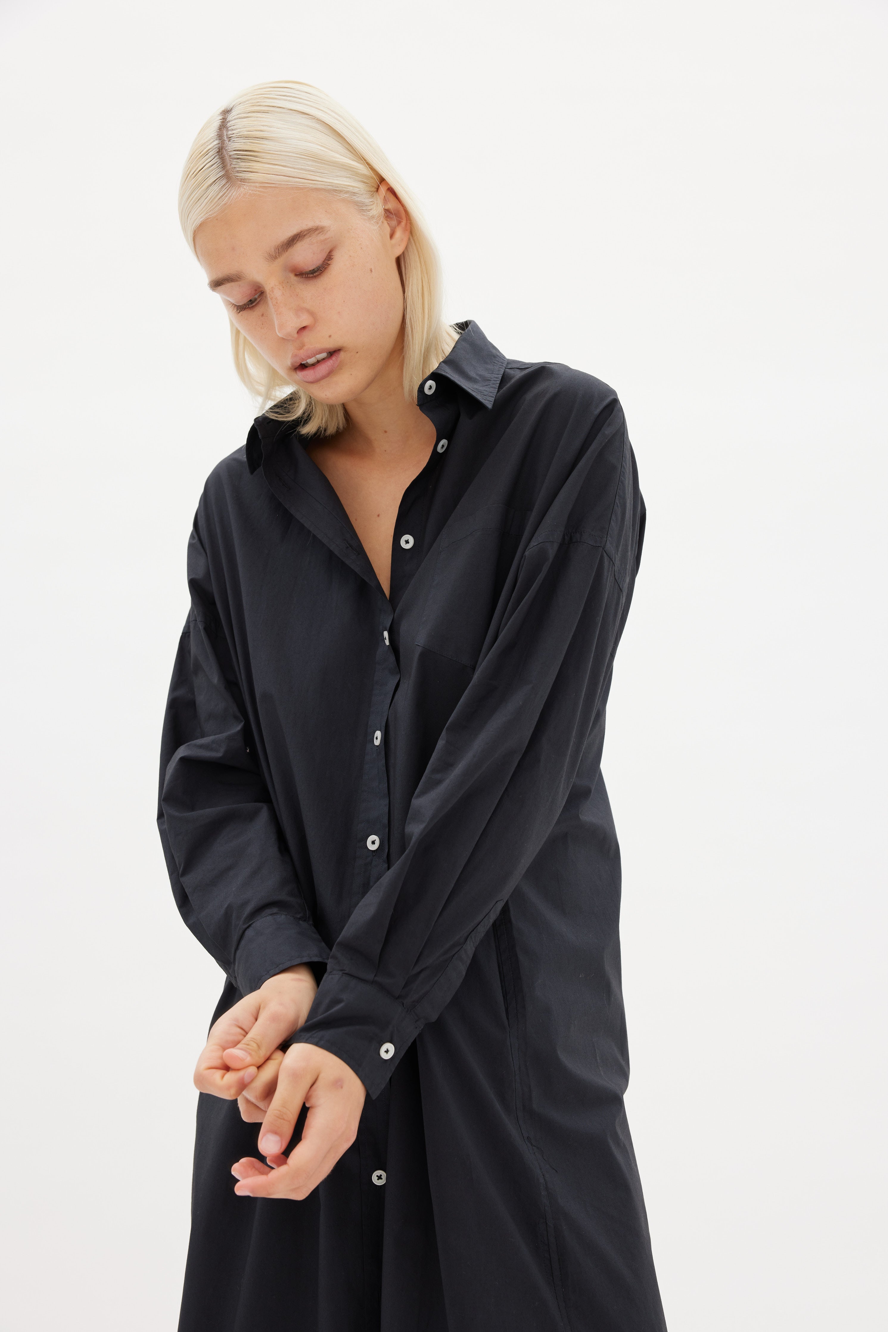 Chiara Shirt Dress Maxi - Black - Apparel