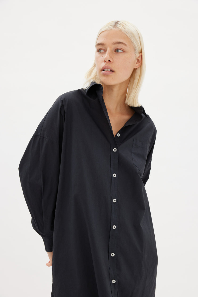 Chiara Shirt Dress Maxi - Black - Apparel