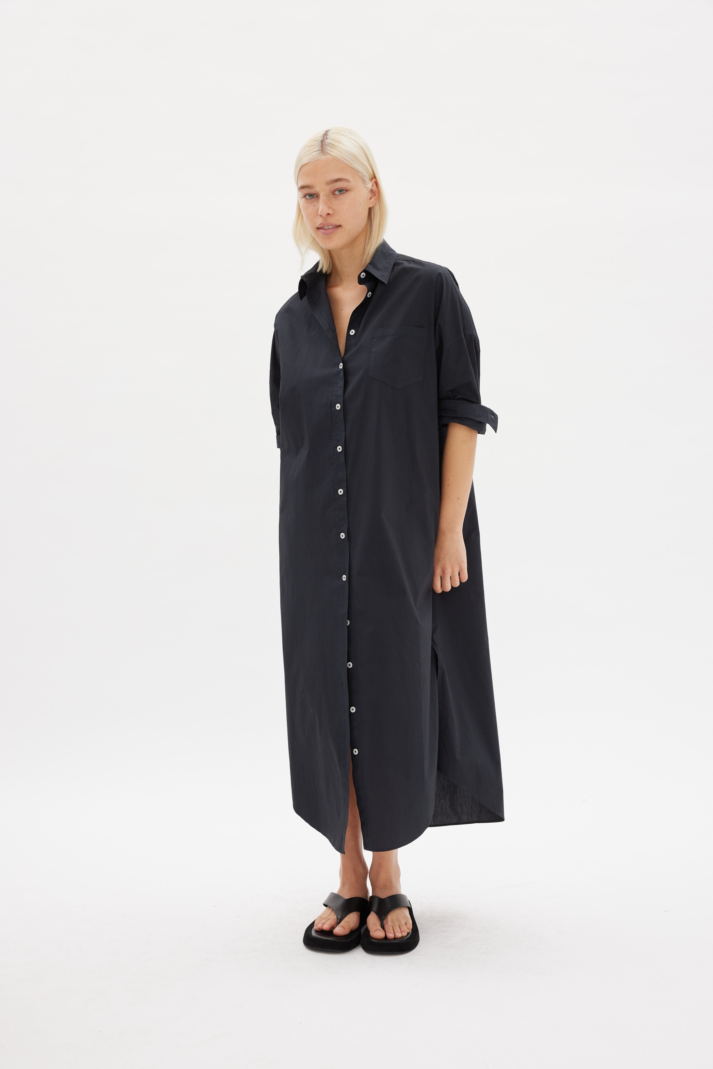Chiara Shirt Dress Maxi - Black - Apparel