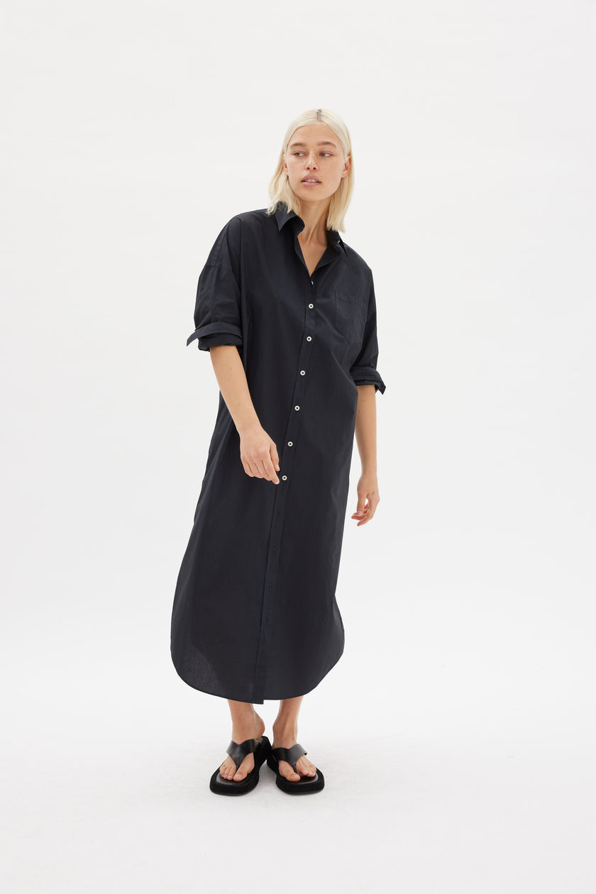 Chiara Shirt Dress Maxi - Black - Apparel