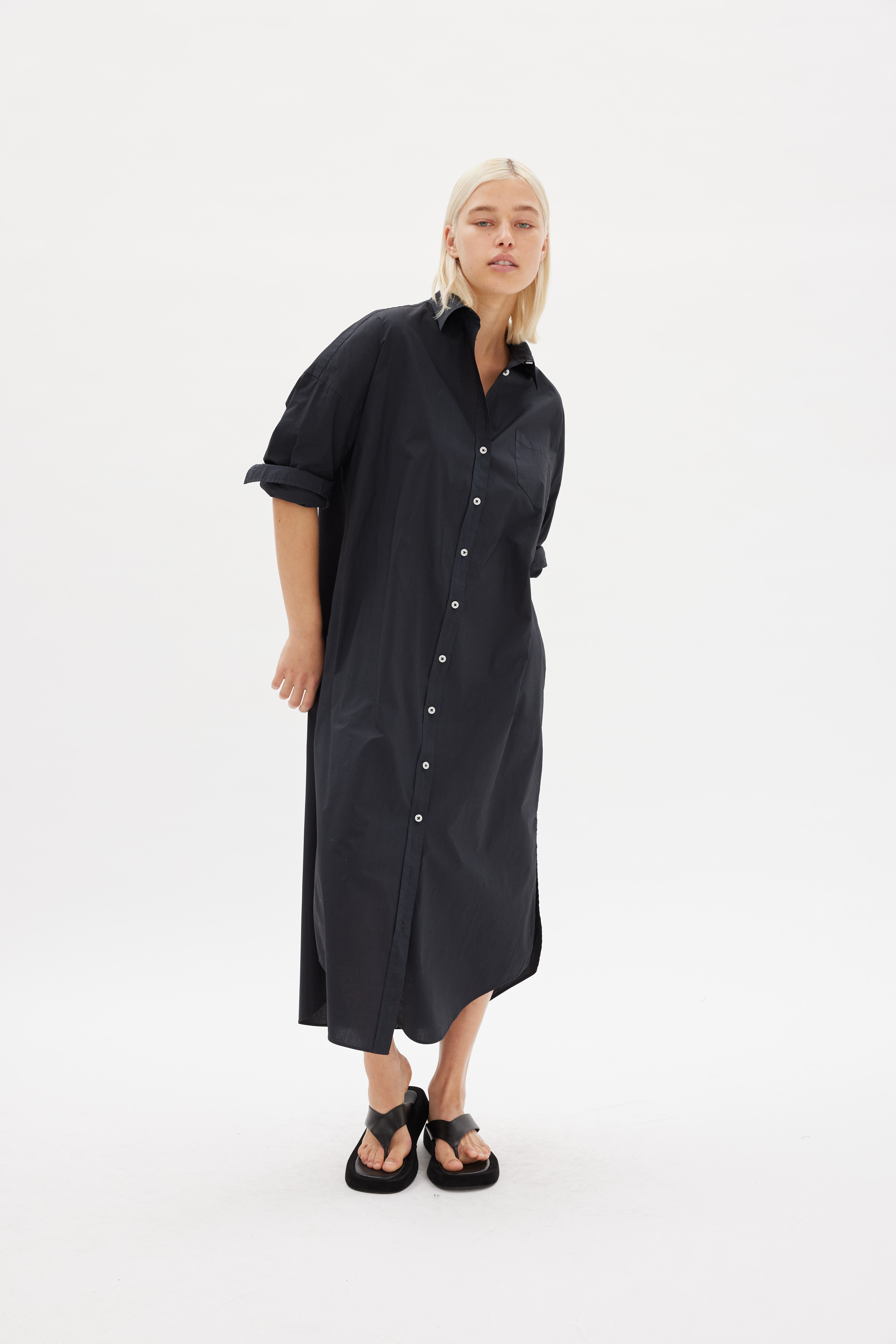 Chiara Shirt Dress Maxi - Black - Apparel