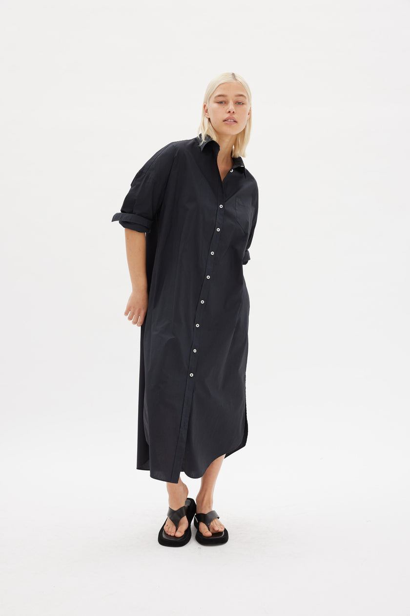 Chiara Shirt Dress Maxi - Black - Apparel