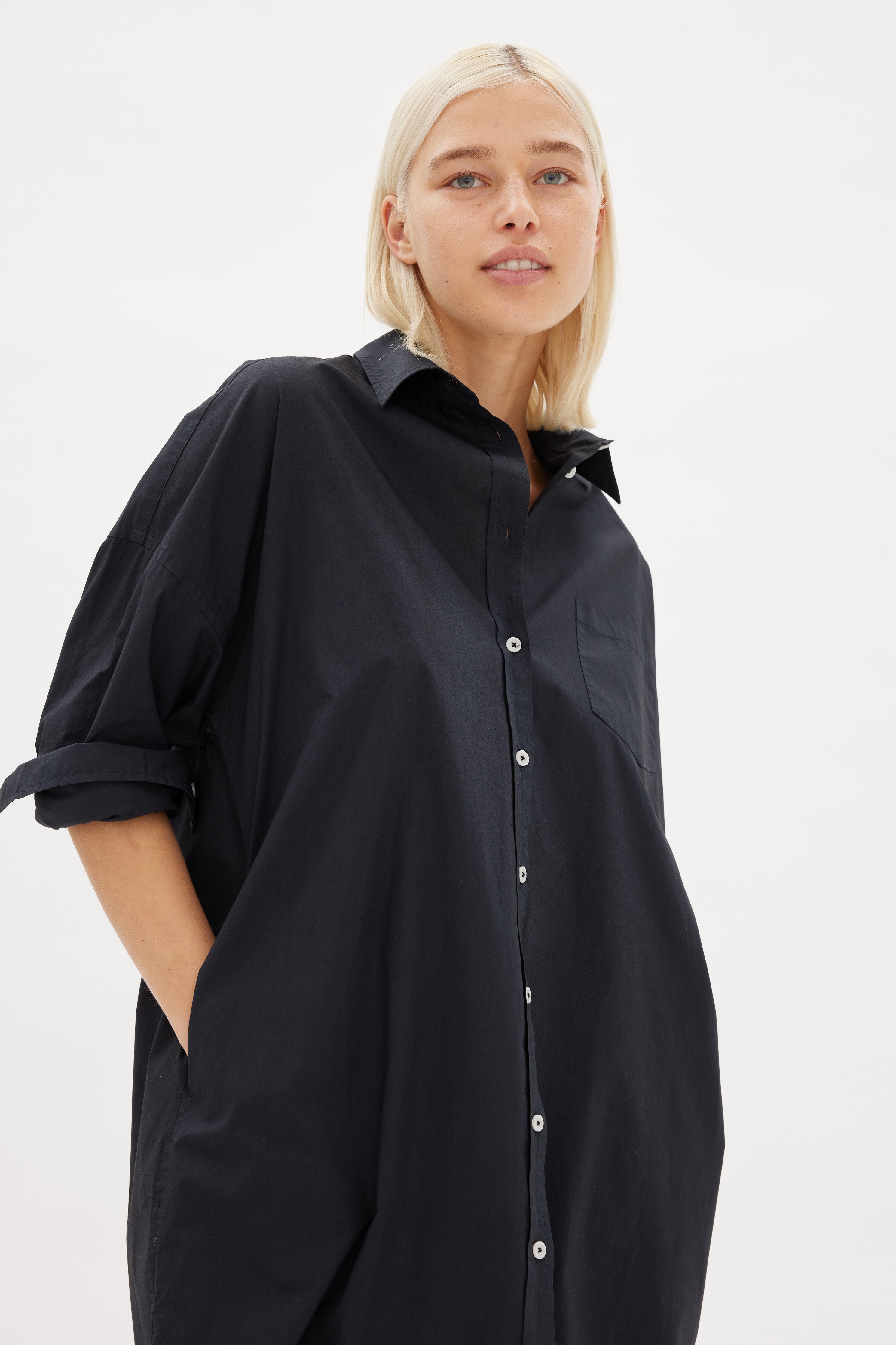 Chiara Shirt Dress Maxi - Black - Apparel