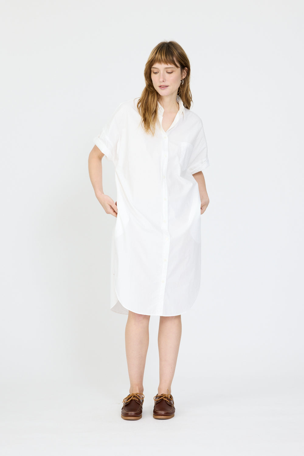 Chiara Short Sleeve Shirt Dress - White