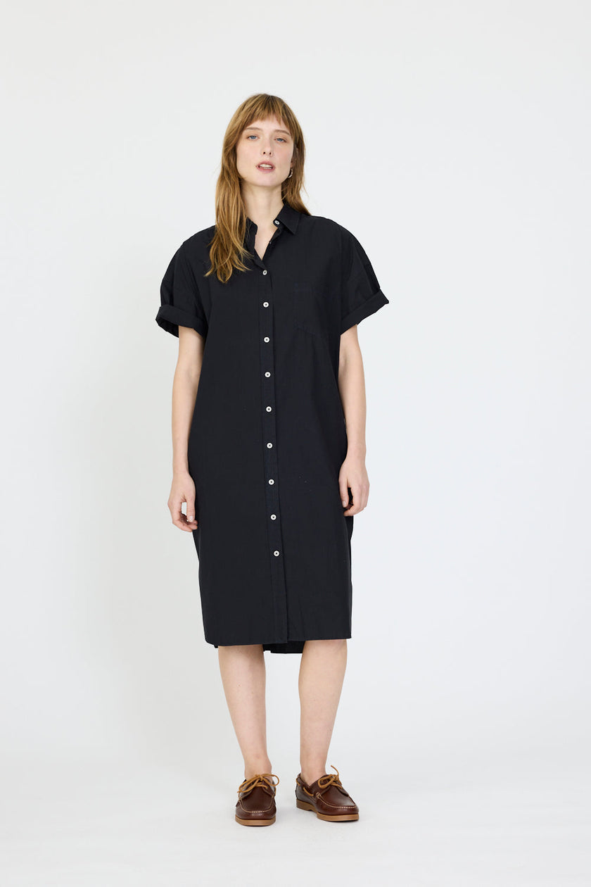 Chiara Short Sleeve Shirt Dress - Black