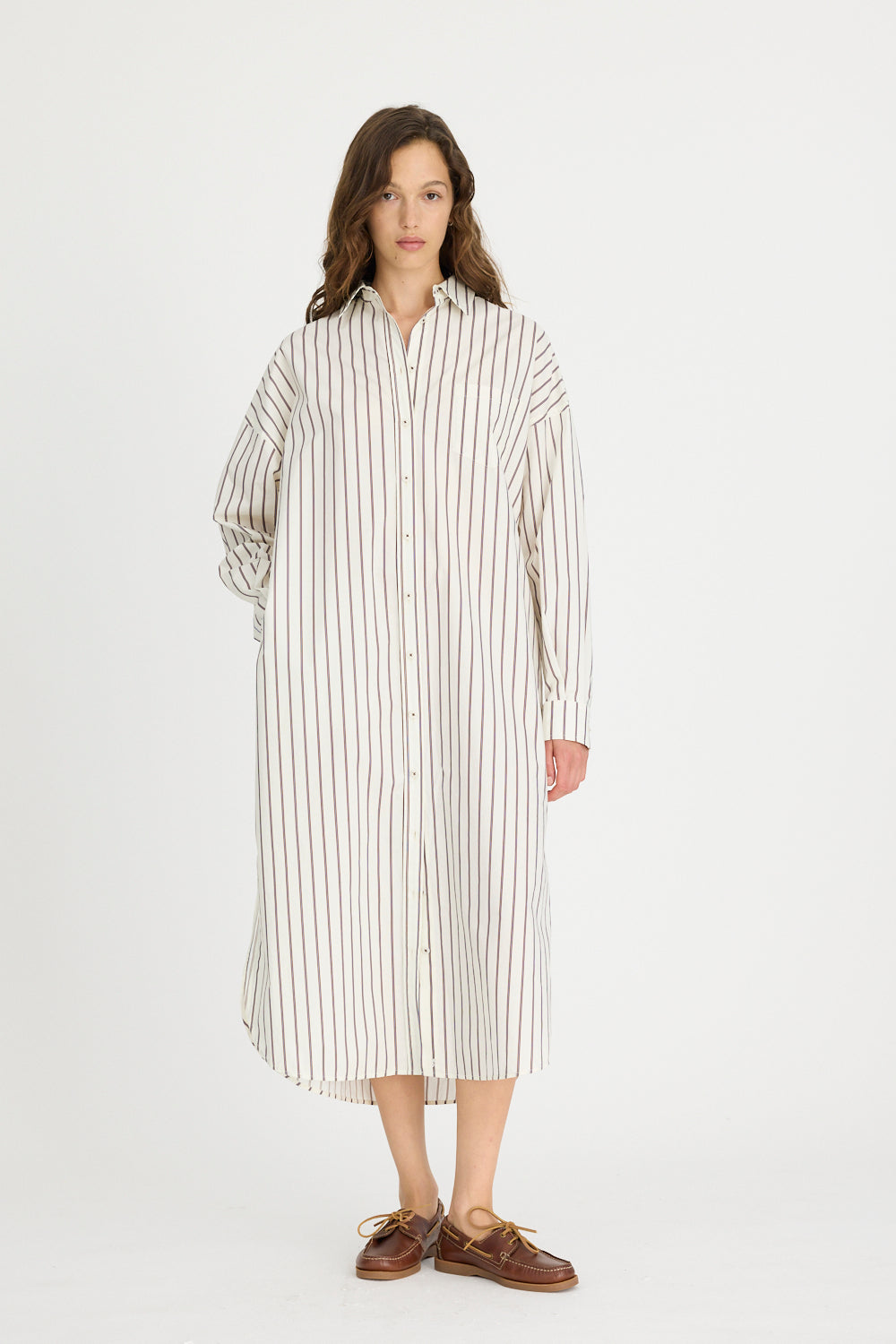 Chiara Maxi Shirt Dress - Vanilla, Machiatto, Ink Blue Stripe