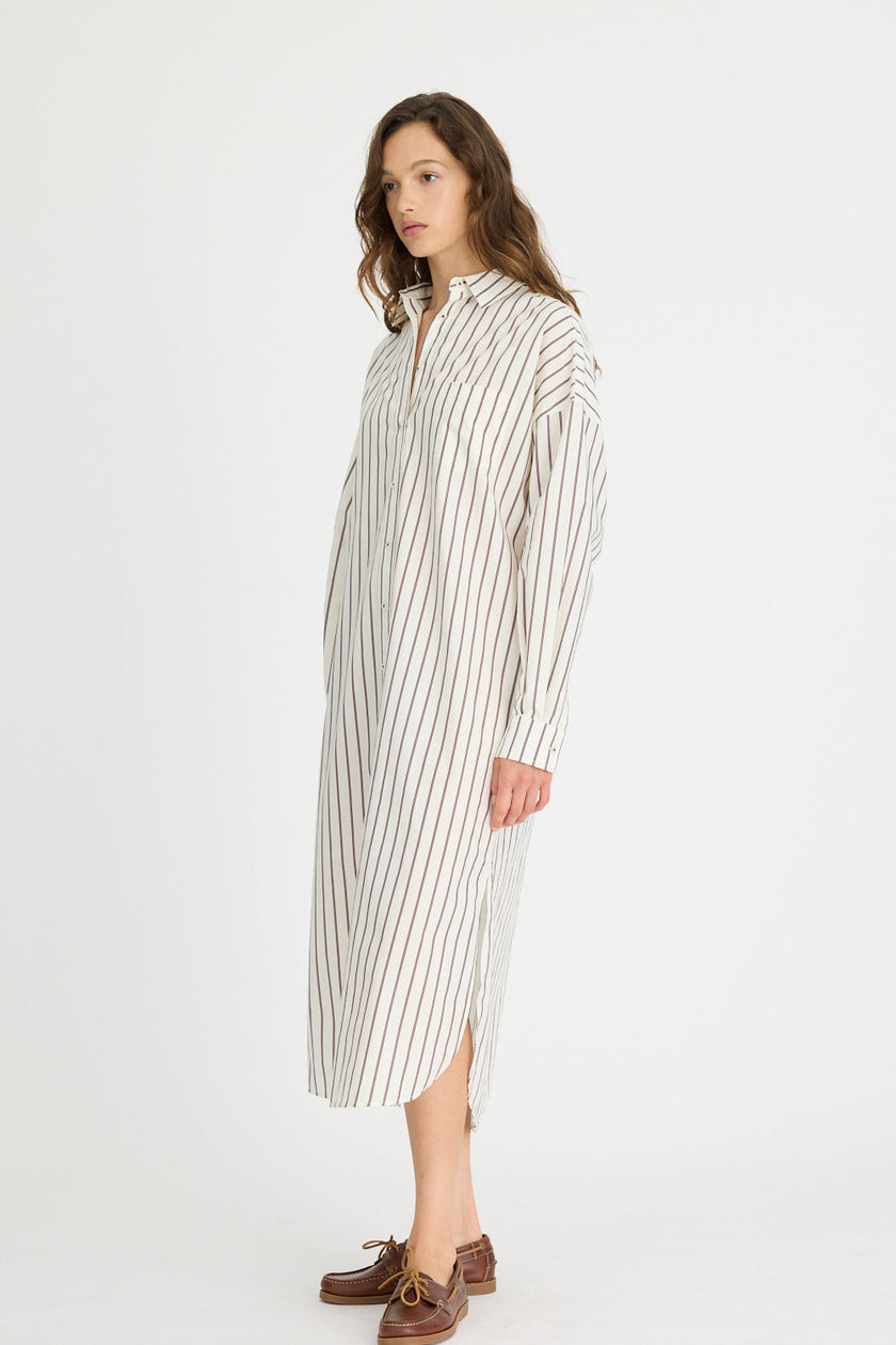 Chiara Maxi Shirt Dress - Vanilla, Machiatto, Ink Blue Stripe