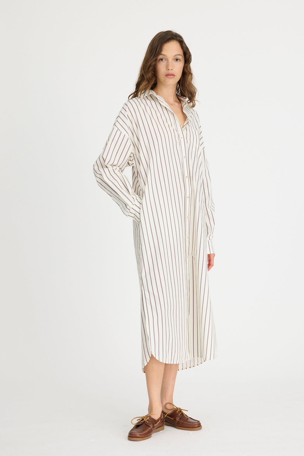 Chiara Maxi Shirt Dress - Vanilla, Machiatto, Ink Blue Stripe