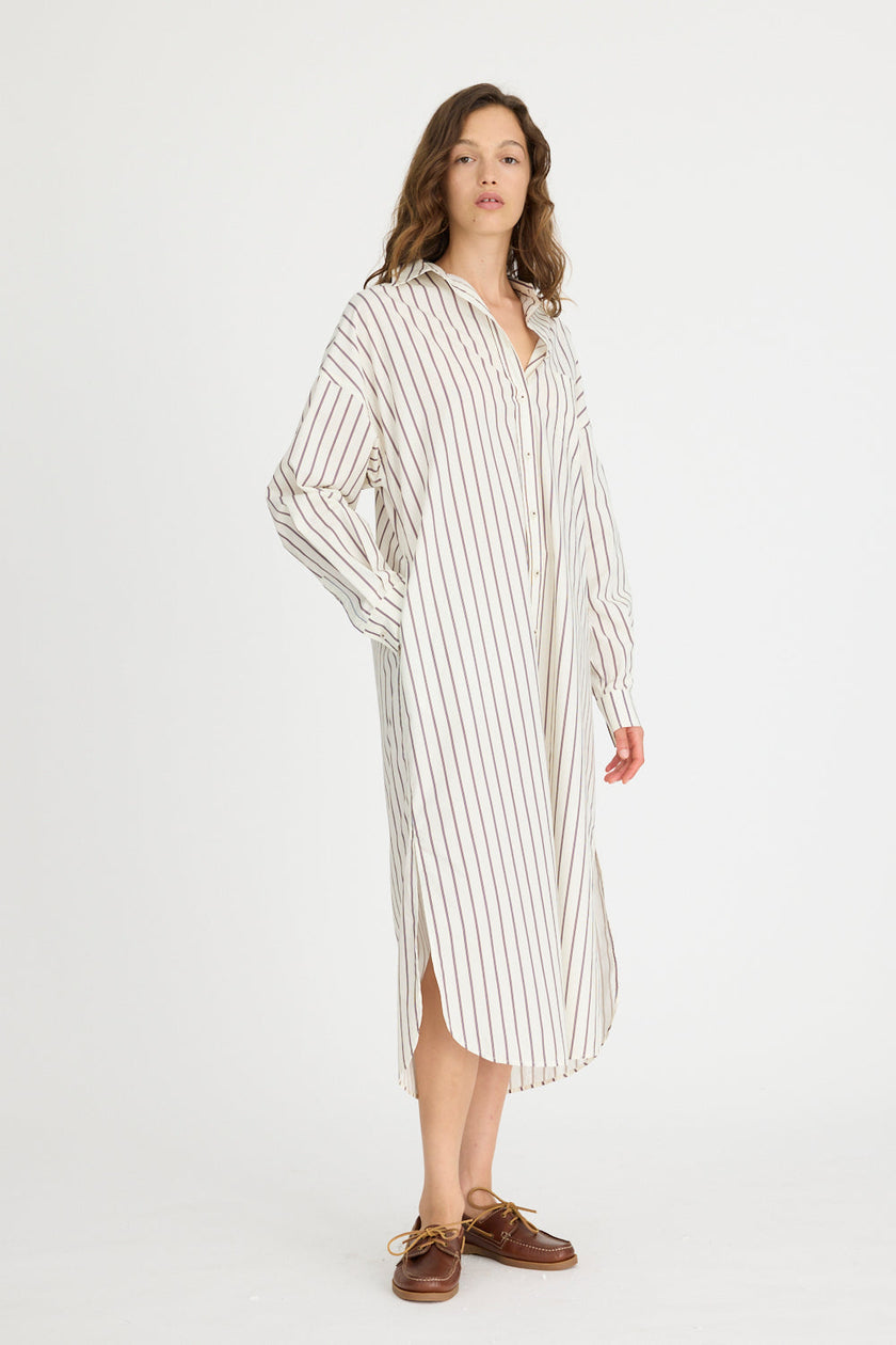 Chiara Maxi Shirt Dress - Vanilla, Machiatto, Ink Blue Stripe