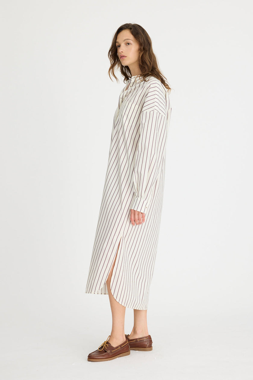 Chiara Maxi Shirt Dress - Vanilla, Machiatto, Ink Blue Stripe