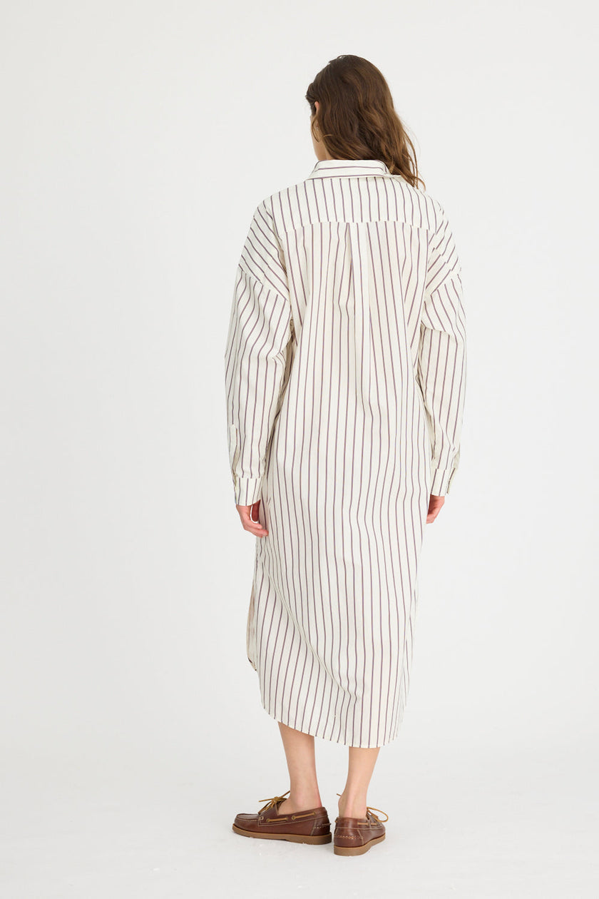 Chiara Maxi Shirt Dress - Vanilla, Machiatto, Ink Blue Stripe