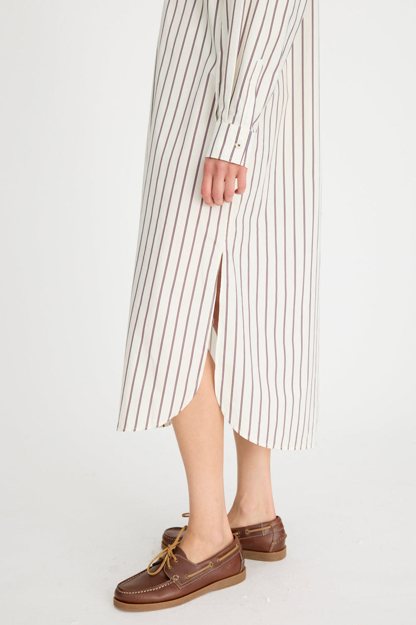 Chiara Maxi Shirt Dress - Vanilla, Machiatto, Ink Blue Stripe
