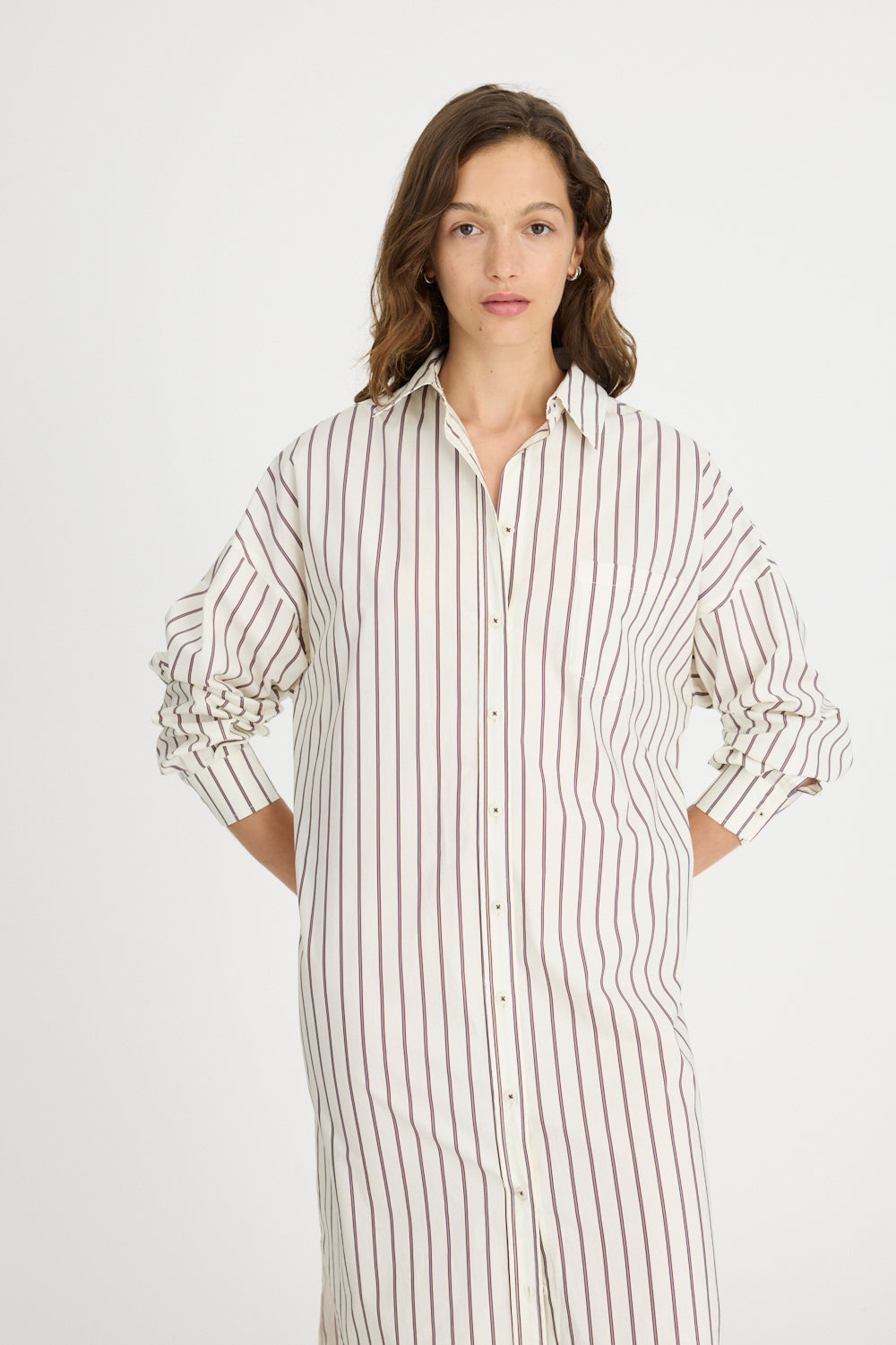 Chiara Maxi Shirt Dress - Vanilla, Machiatto, Ink Blue Stripe