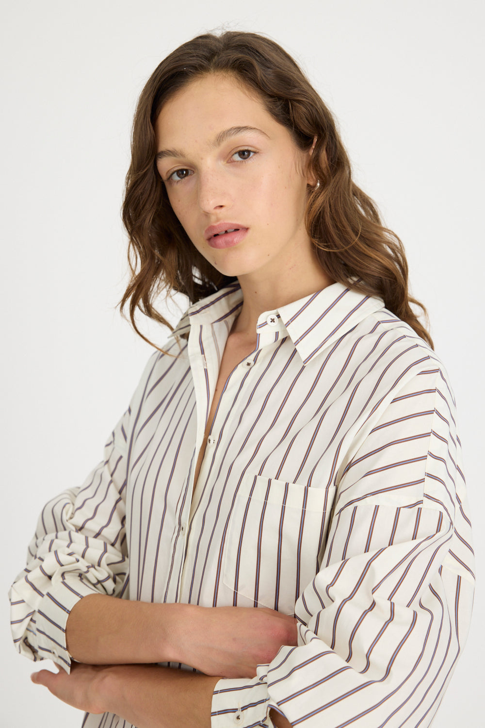 Chiara Maxi Shirt Dress - Vanilla, Machiatto, Ink Blue Stripe