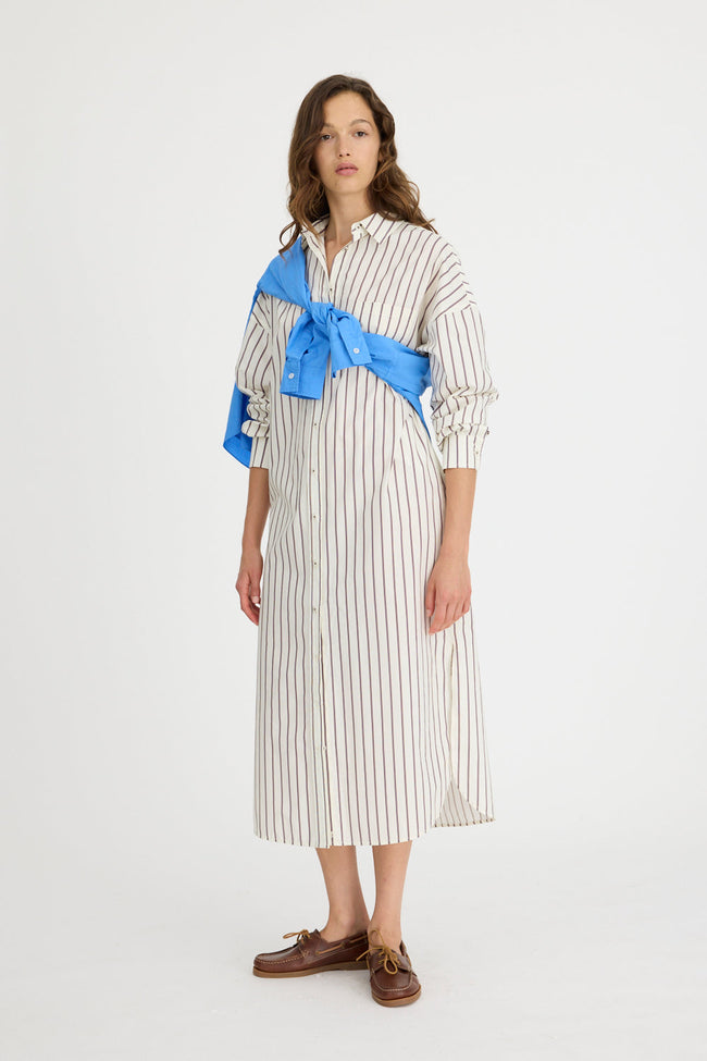 Chiara Maxi Shirt Dress - Vanilla, Machiatto, Ink Blue Stripe