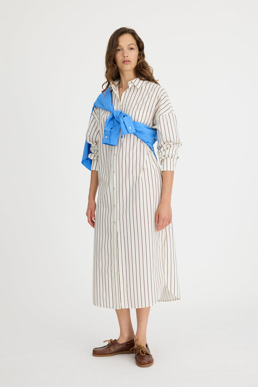 Chiara Maxi Shirt Dress - Vanilla, Machiatto, Ink Blue Stripe