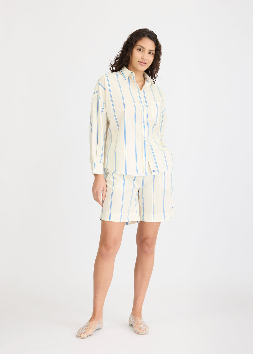 Chiara Long Sleeve Shirt Double Pinstripe - Ink Blue/Ivory