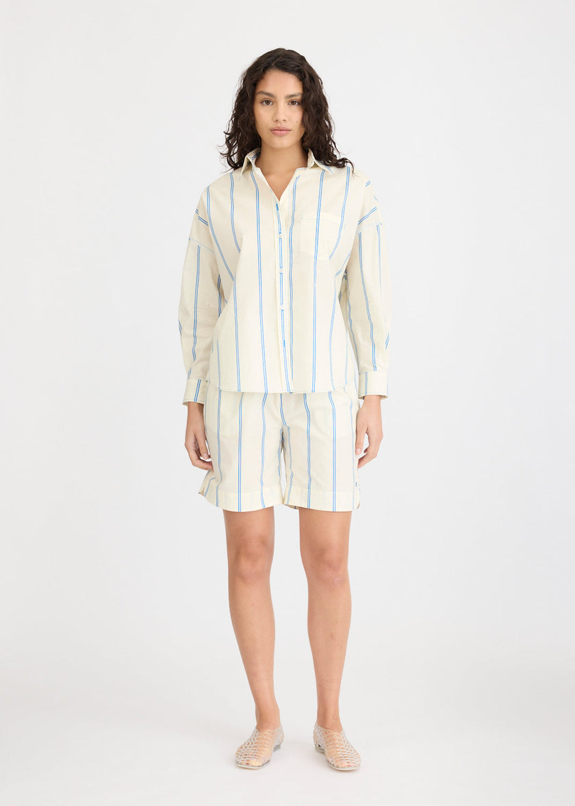 Chiara Long Sleeve Shirt Double Pinstripe - Ink Blue/Ivory