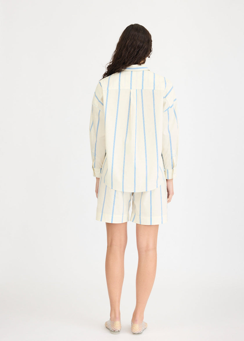 Chiara Long Sleeve Shirt Double Pinstripe - Ink Blue/Ivory