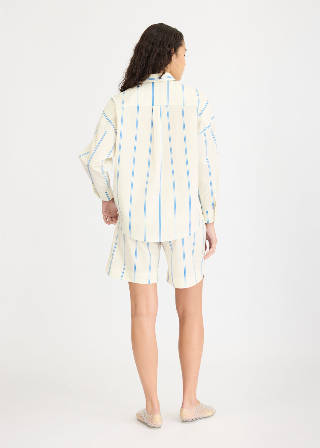 Chiara Long Sleeve Shirt Double Pinstripe - Ink Blue/Ivory